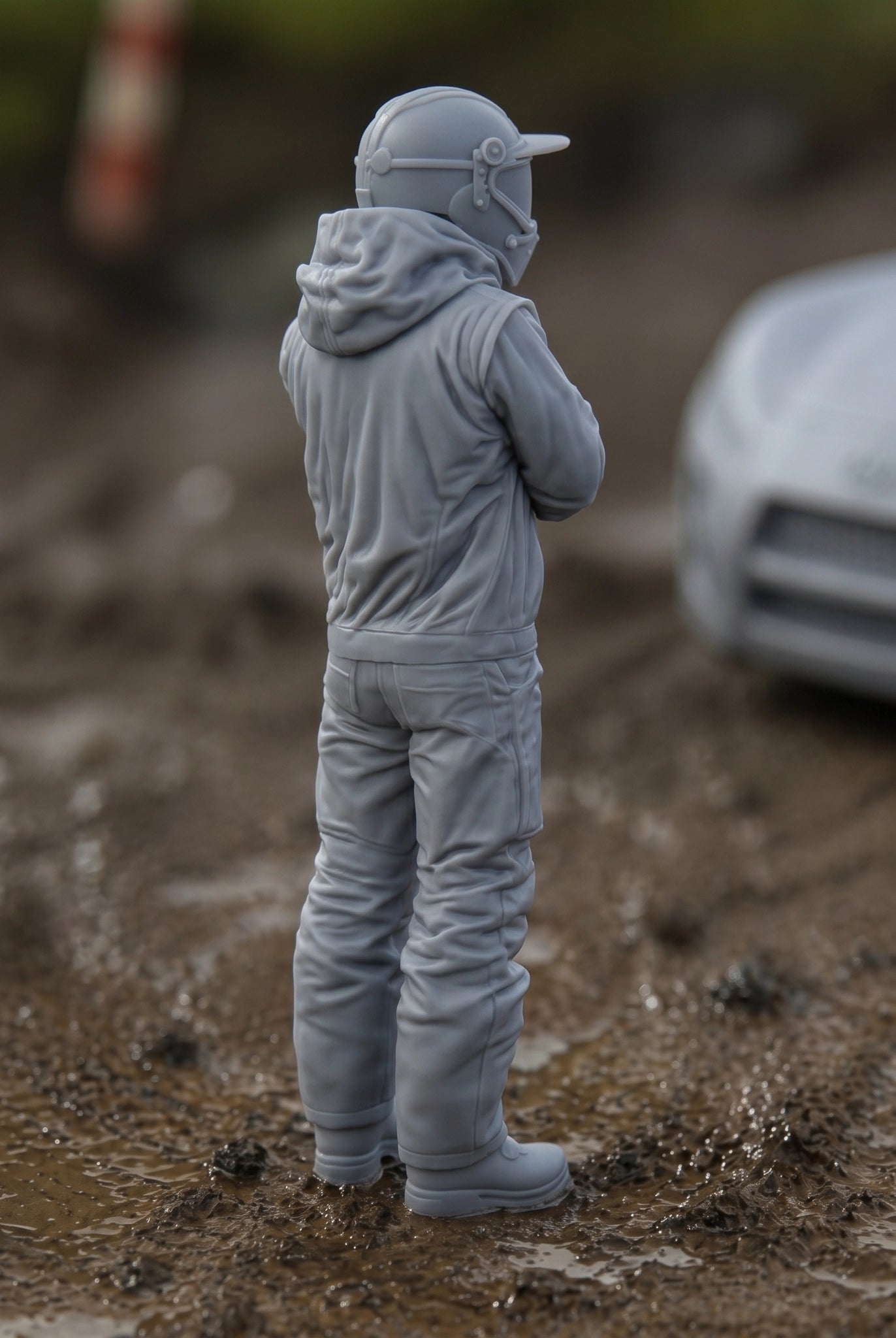 The Rally Cross Contender | Grey Resin Slot Car Diorama Figurine