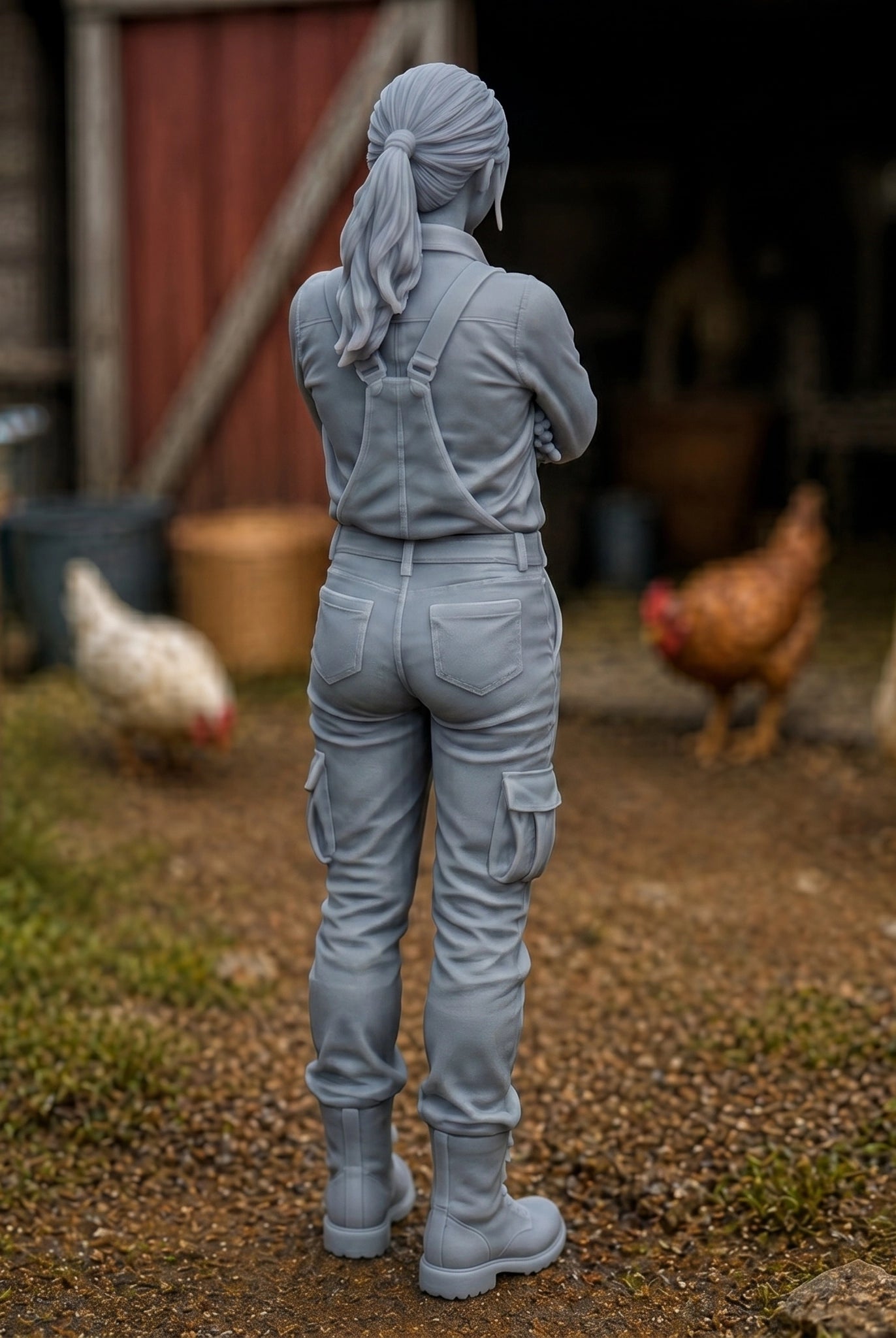 The Homestead Hand | Grey Resin Farm Diorama Figurine