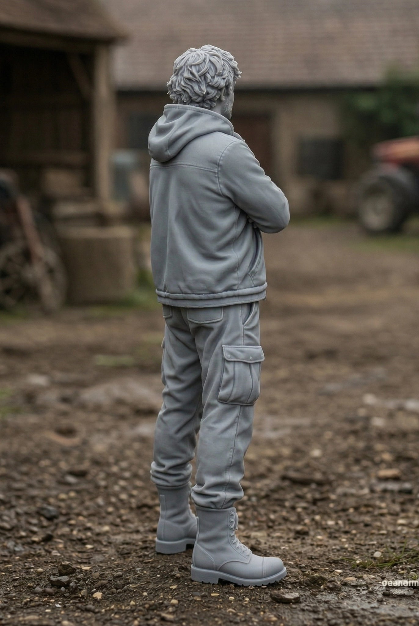 Dedicated Farm Hand | Grey Resin Farm Diorama Figurine