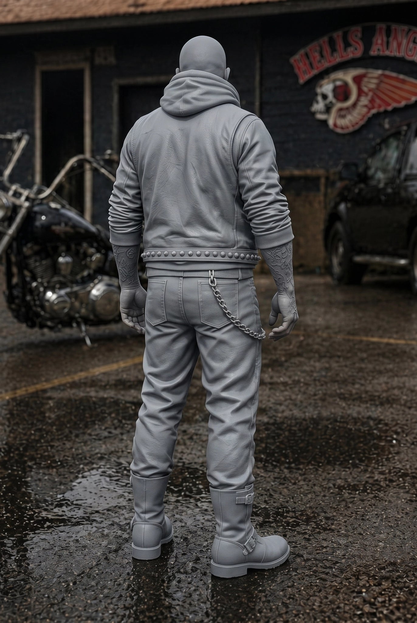 The Outlaw Biker | Grey Resin Diorama Figurine