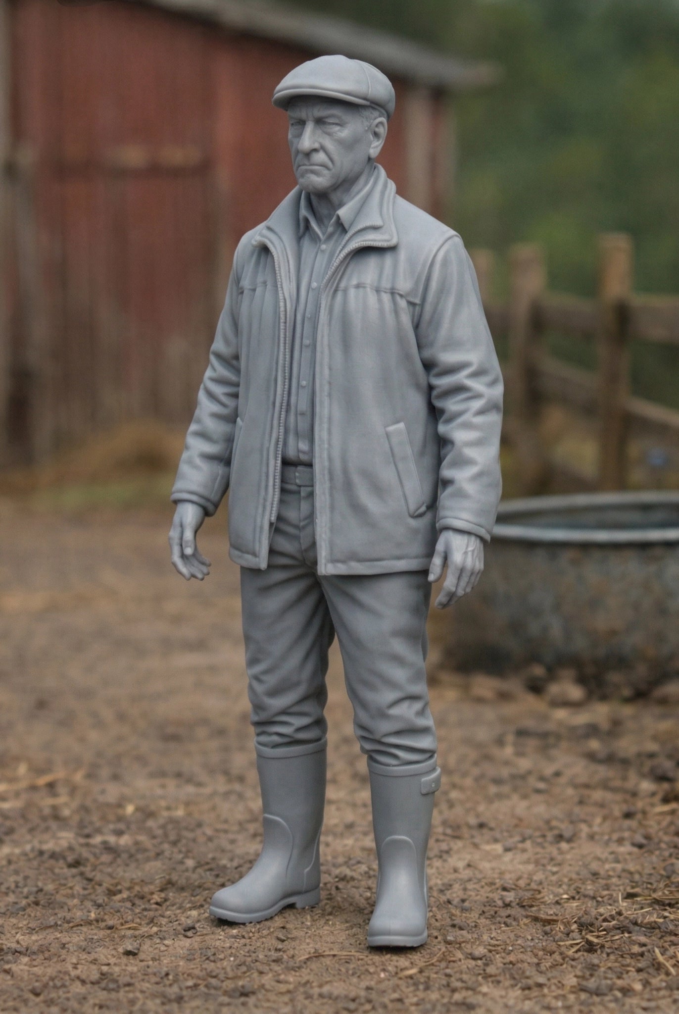 Veteran Farm Proprietor | Grey Resin Farm Diorama Figurine
