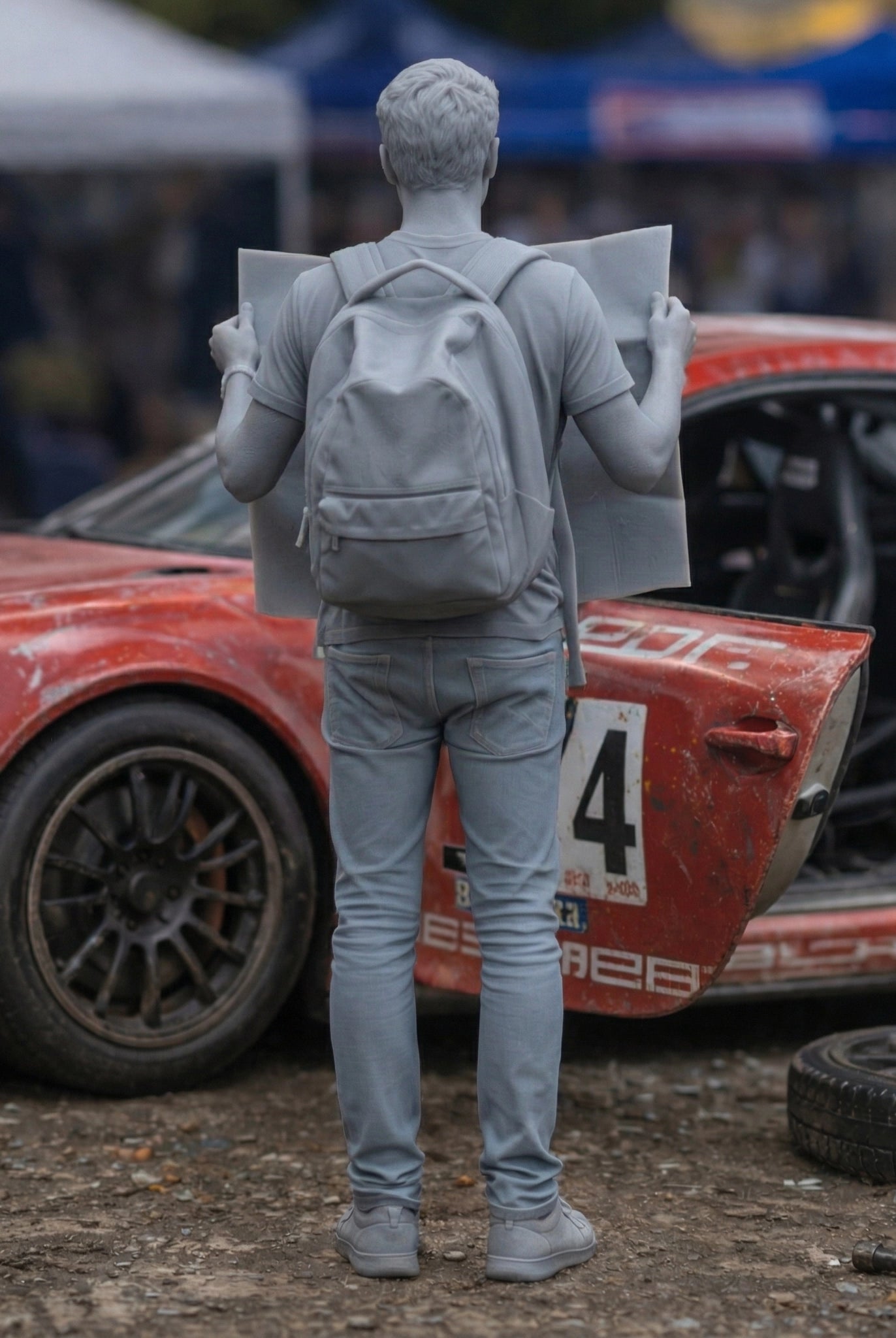 Lost Navigator Race Fan | Grey Resin Slot Car Diorama Figurine