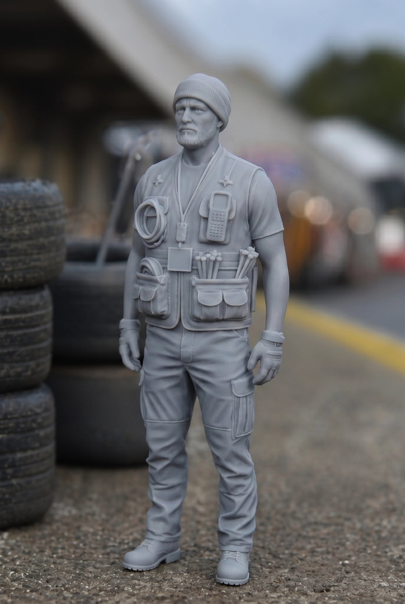 Trackside Marshal | Grey Resin Slot Car Diorama Figurine