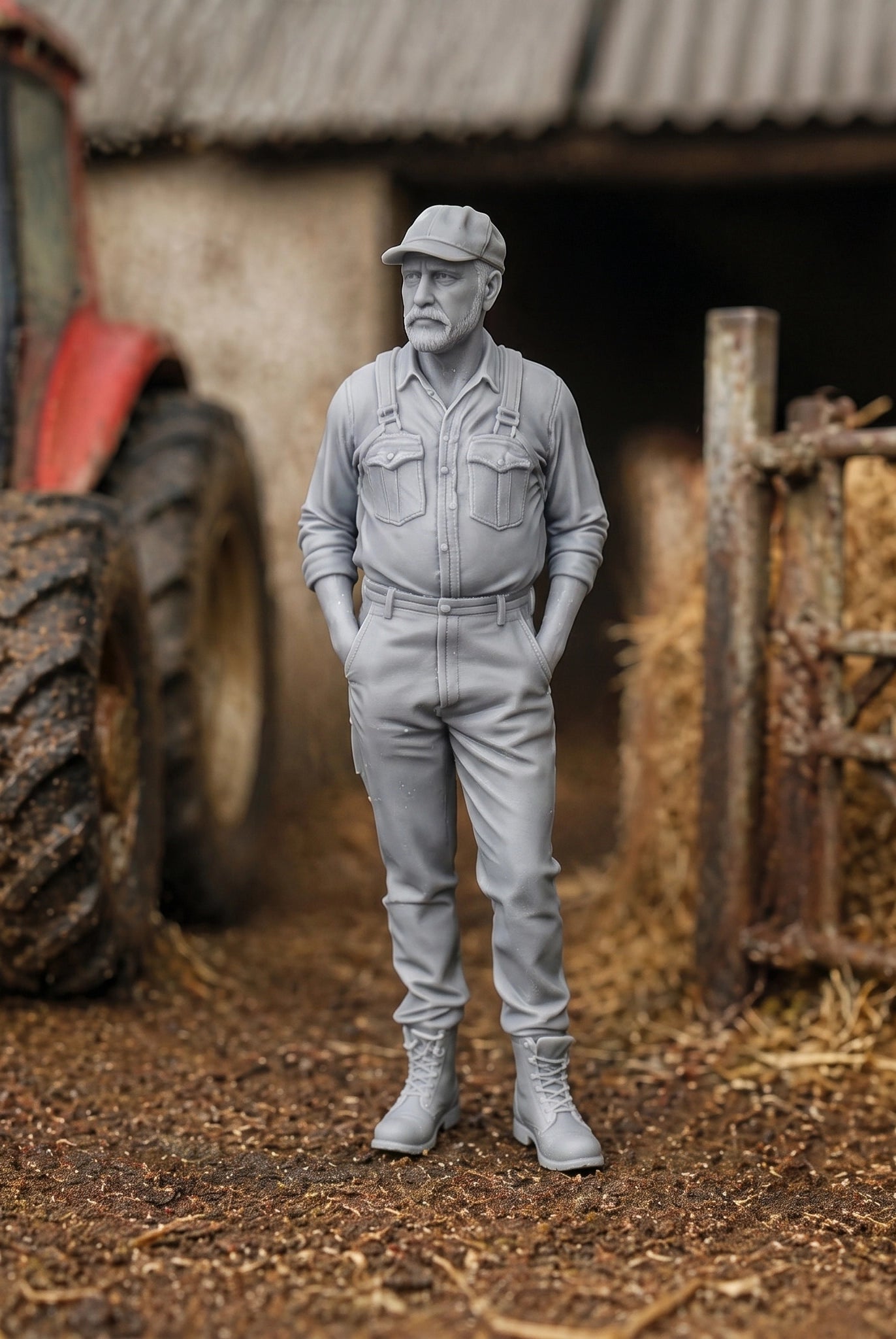 The Estate Foreman | Grey Resin Farm Diorama Figurine