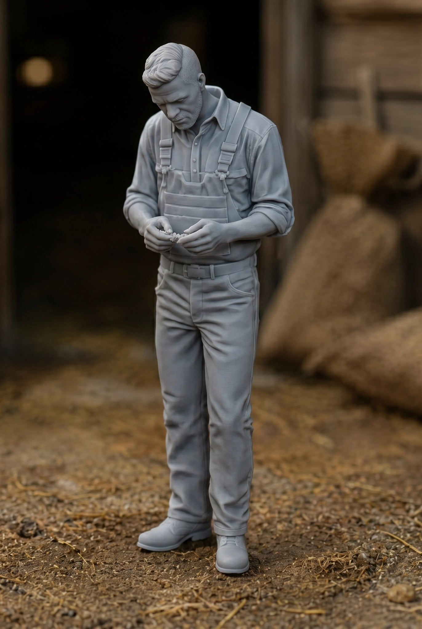 The Grain Inspector | Grey Resin Farm Diorama Figurine
