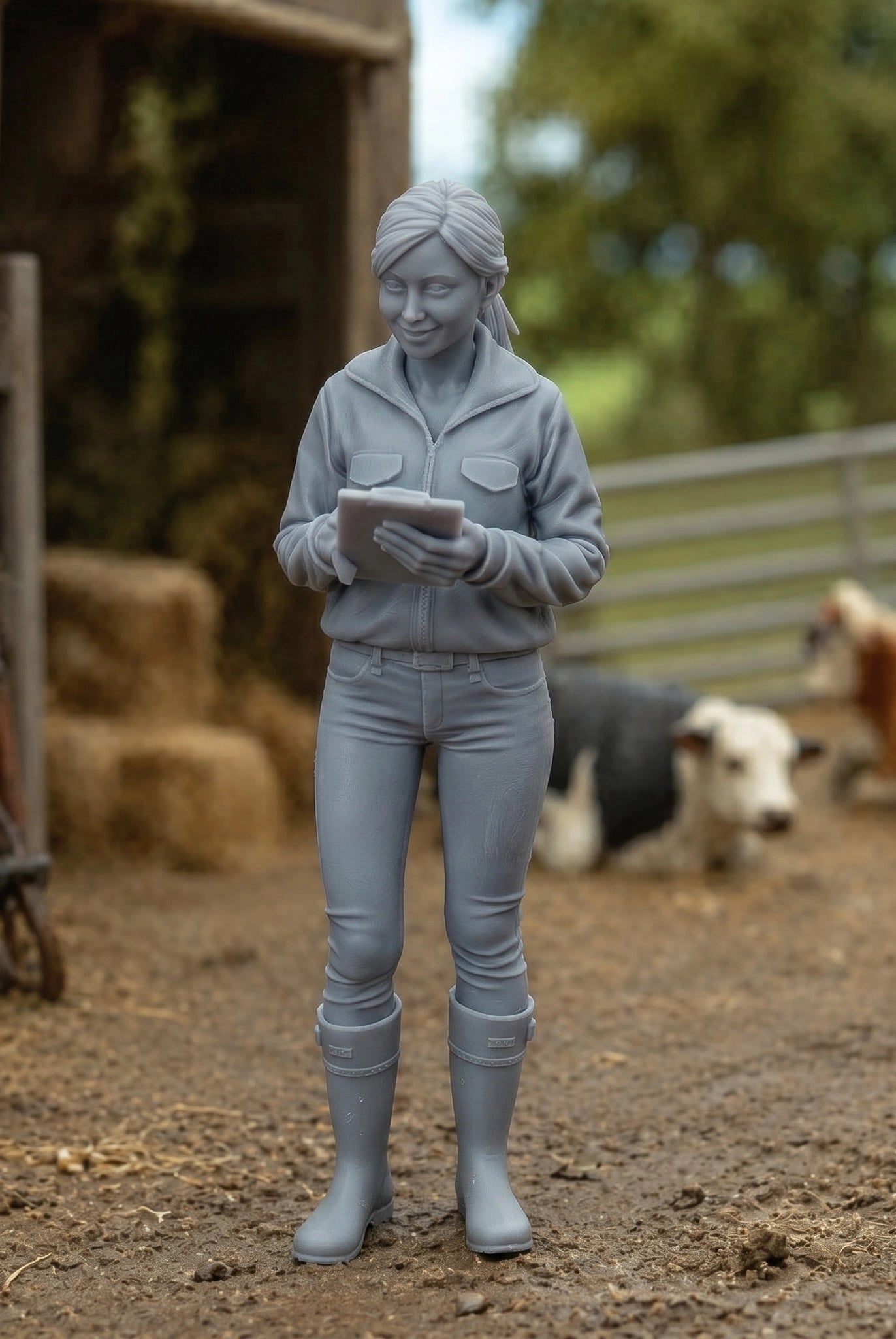 The Livestock Inspector | Grey Resin Farm Diorama Figurine