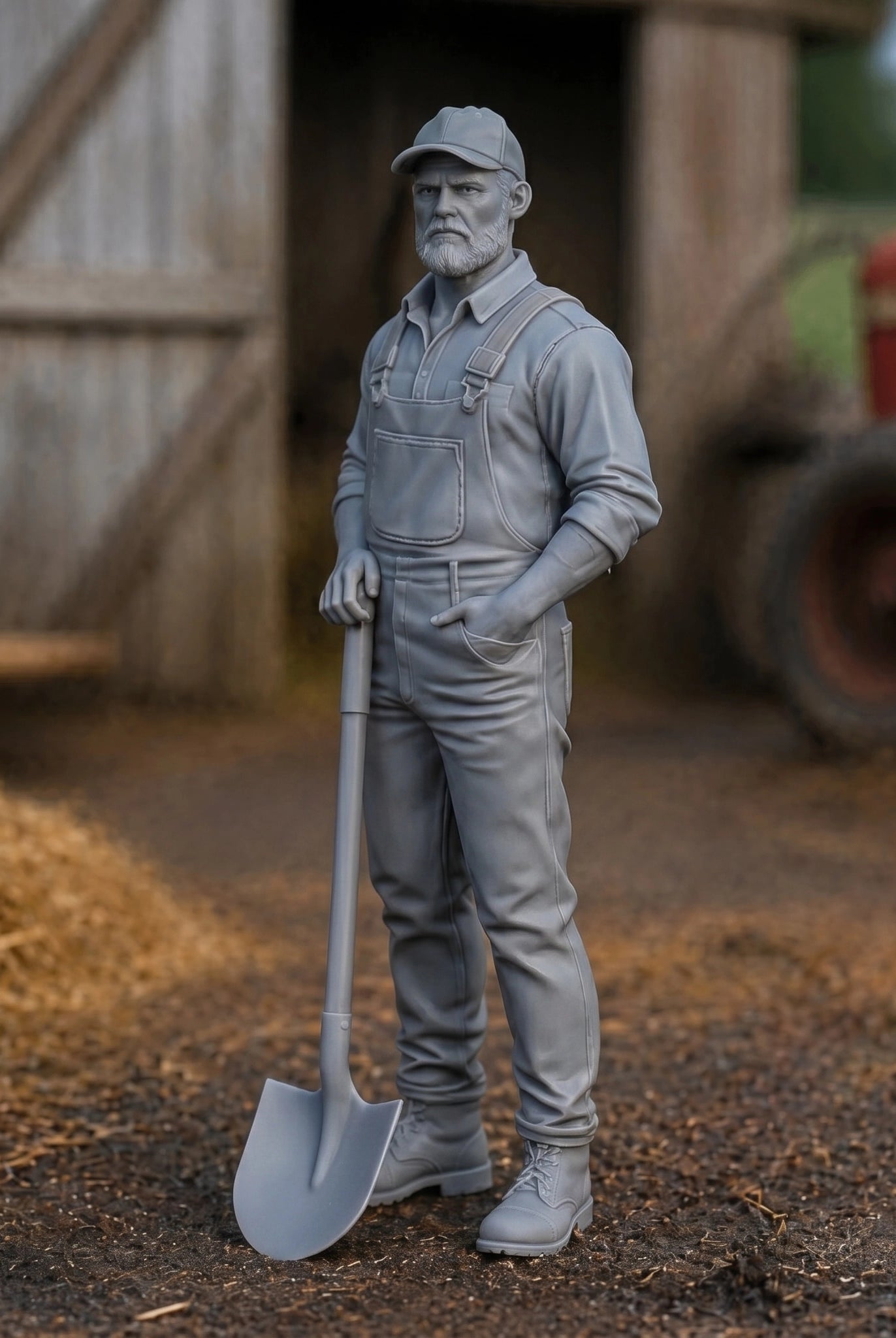 The Barnyard Laborer | Grey Resin Farm Diorama Figurine