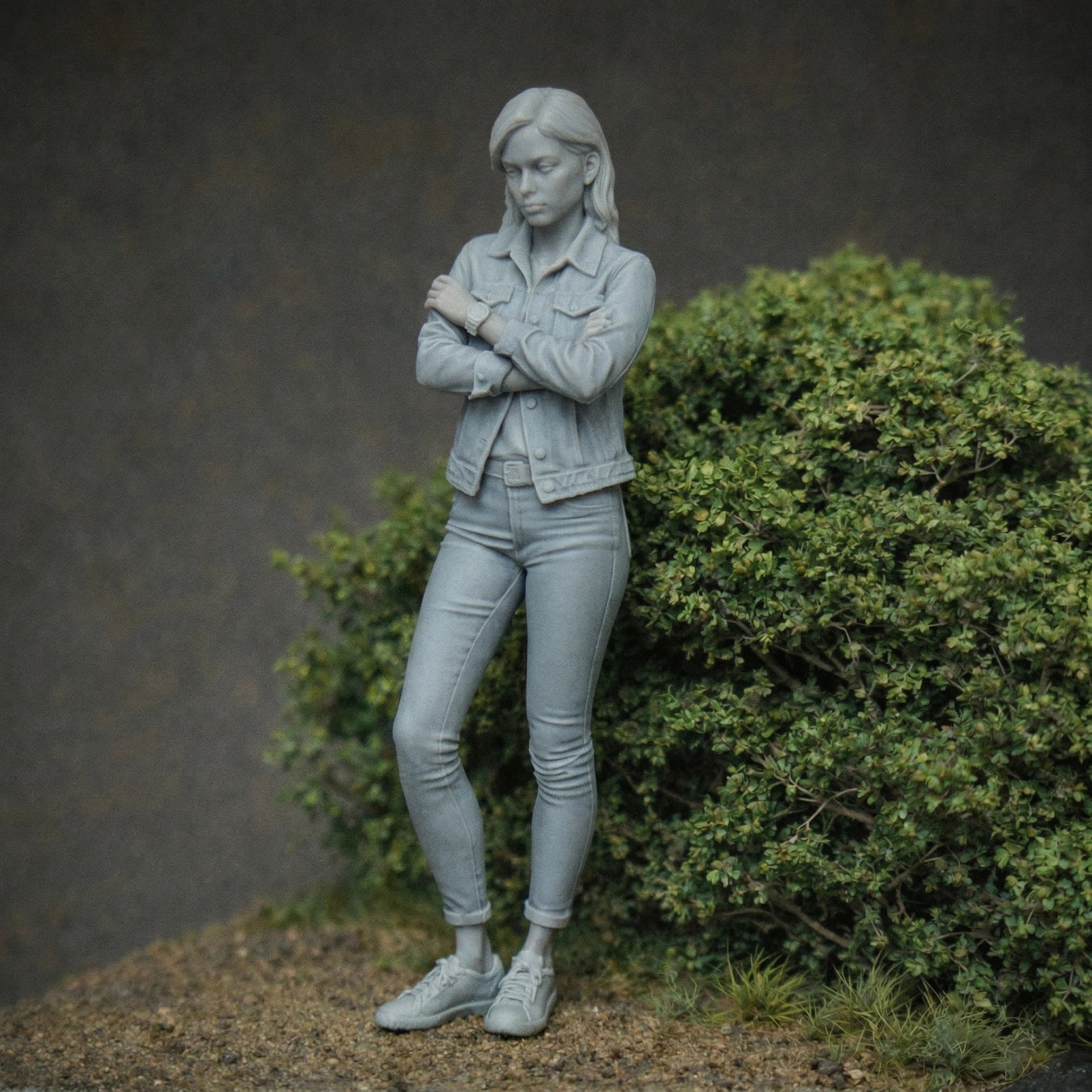 Casual Spectating Race Fan | Grey Resin Slot Car Diorama Figurine