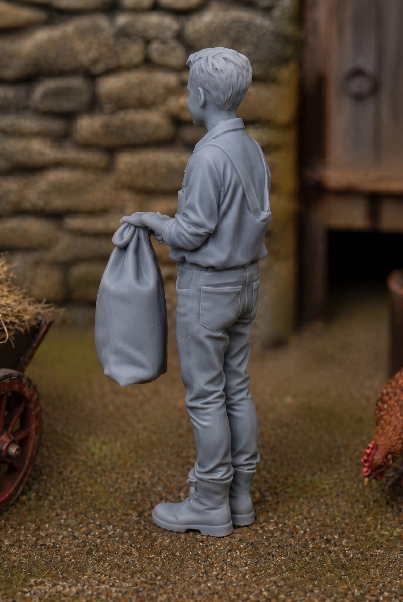 The Young Apprentice | Grey Resin Farm Diorama Figurine