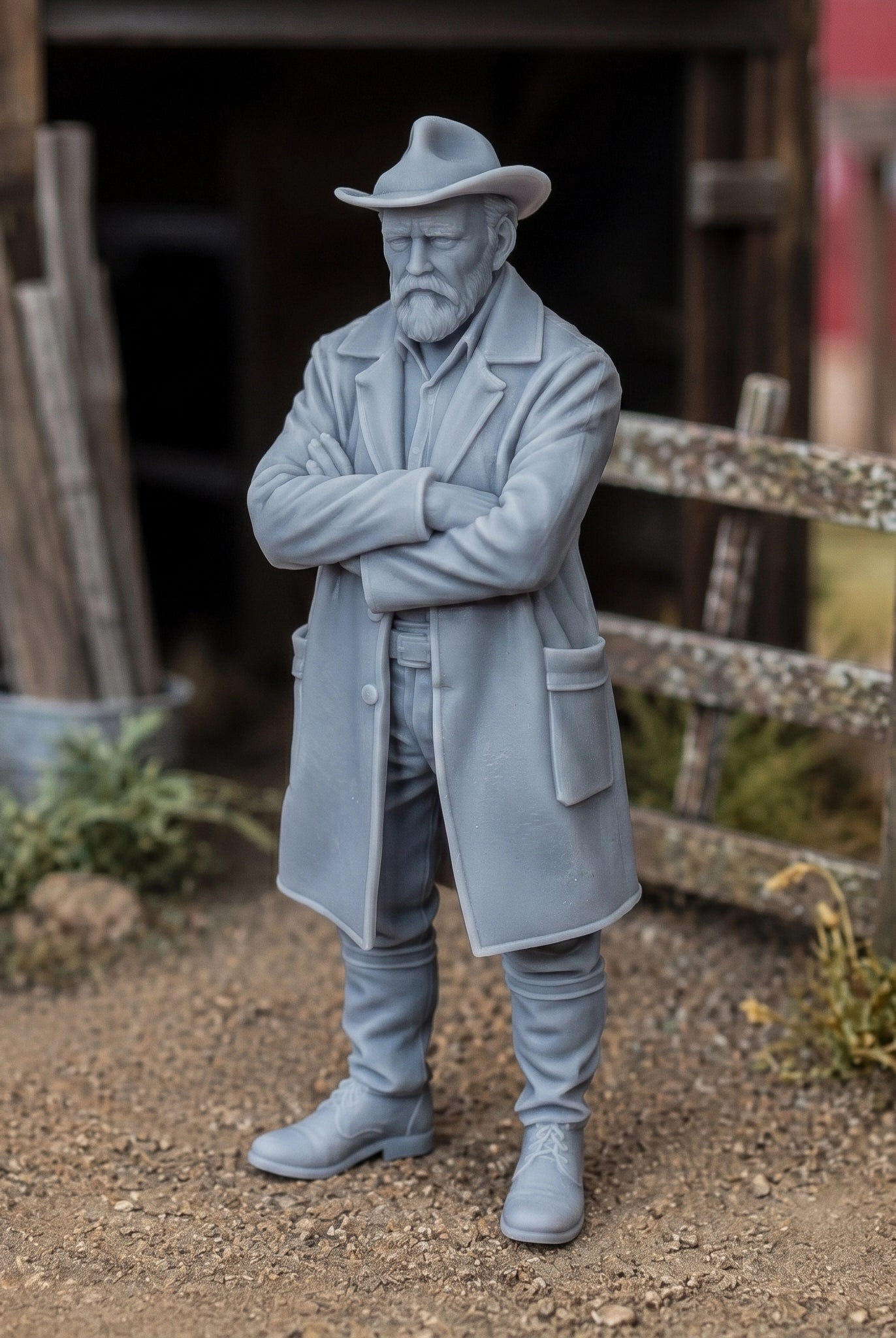 The Grit & Grace Farmer | Grey Resin Farm Diorama Figurine
