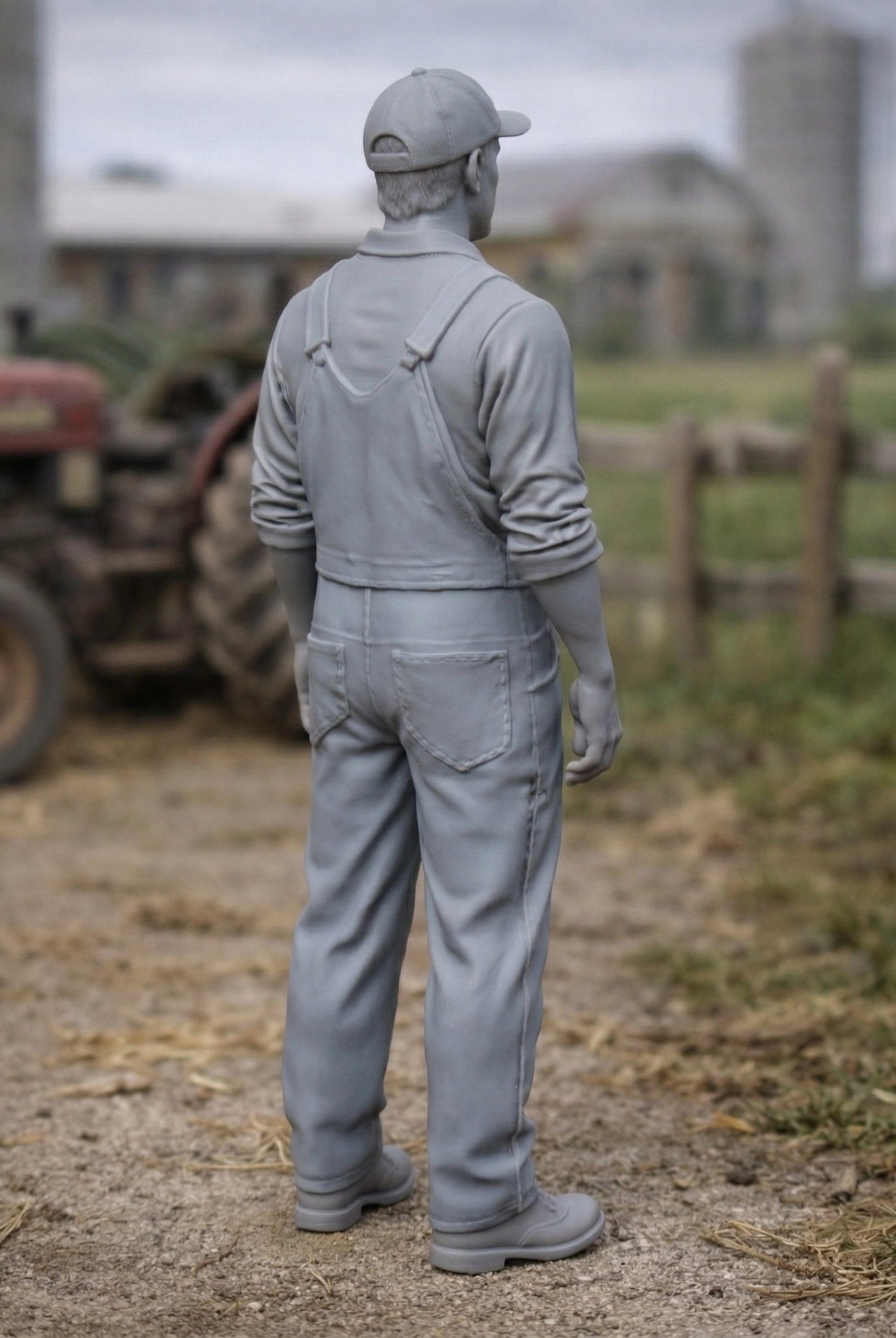 Heritage Farm Mechanic | Grey Resin Farm Diorama Figurine