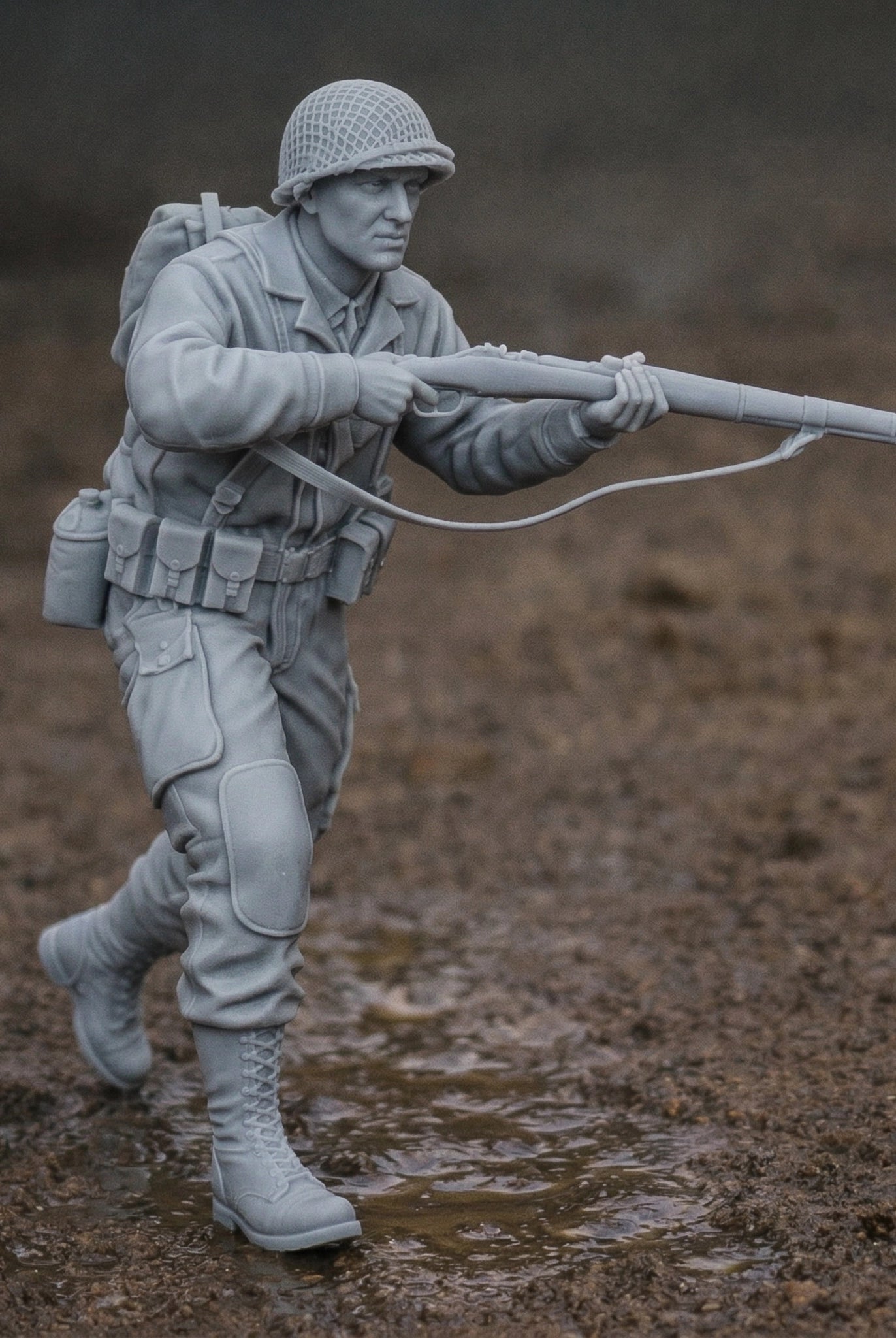 WWII Airborne Paratrooper | Grey Resin Diorama Figurine