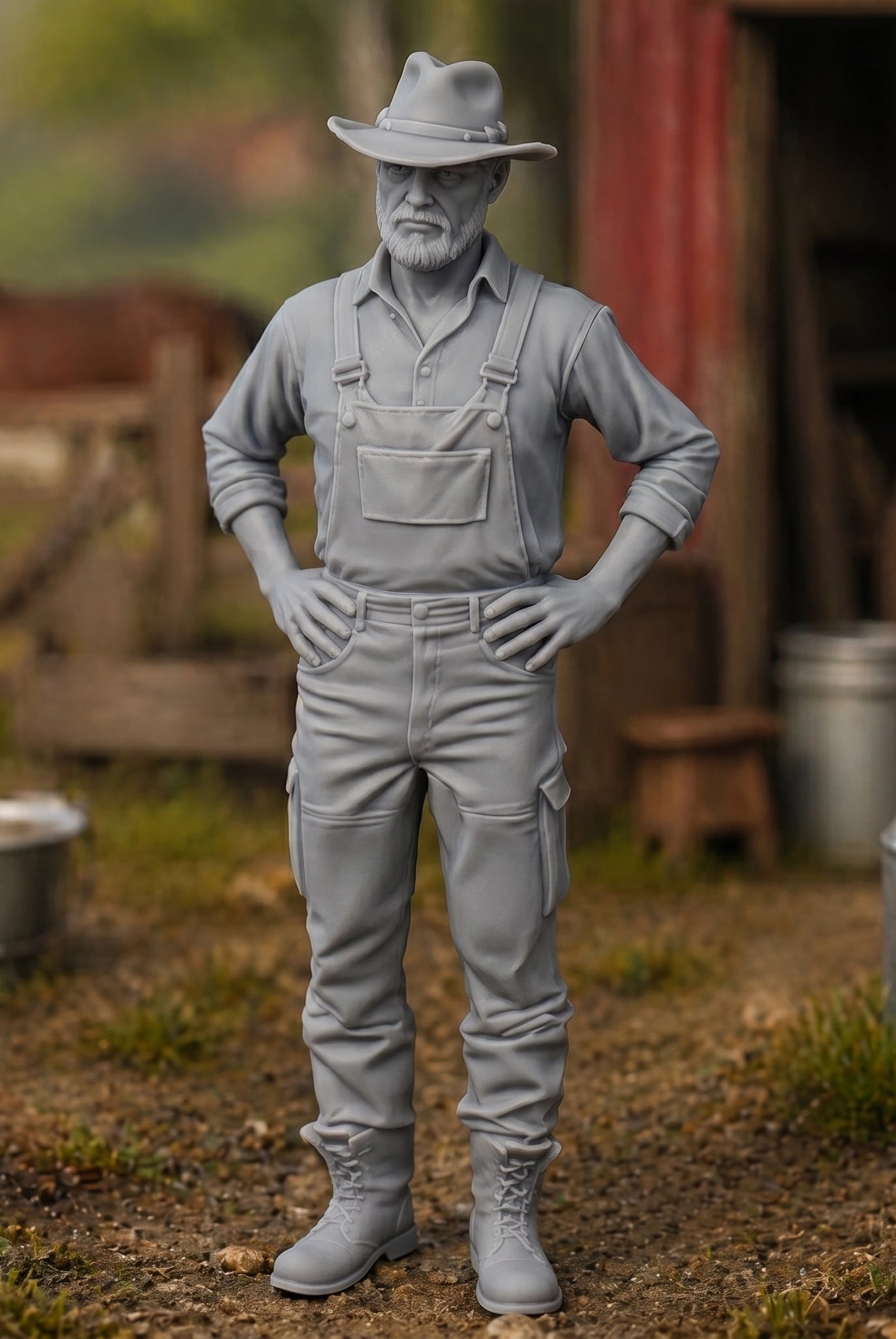 The Seasoned Stockman | Grey Resin Farm Diorama Figurine
