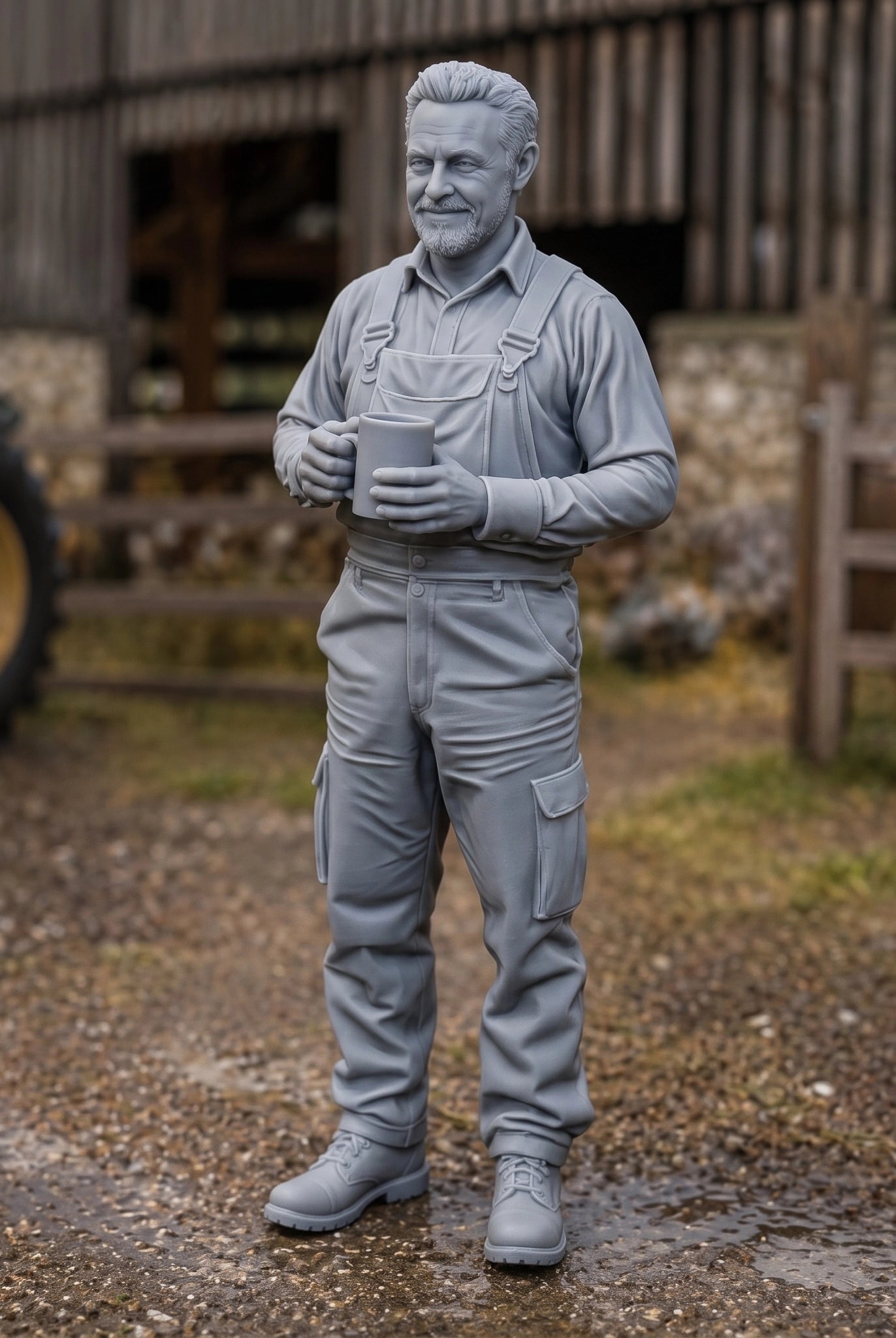 The Farm Manager’s Break | Grey Resin Farm Diorama Figurine