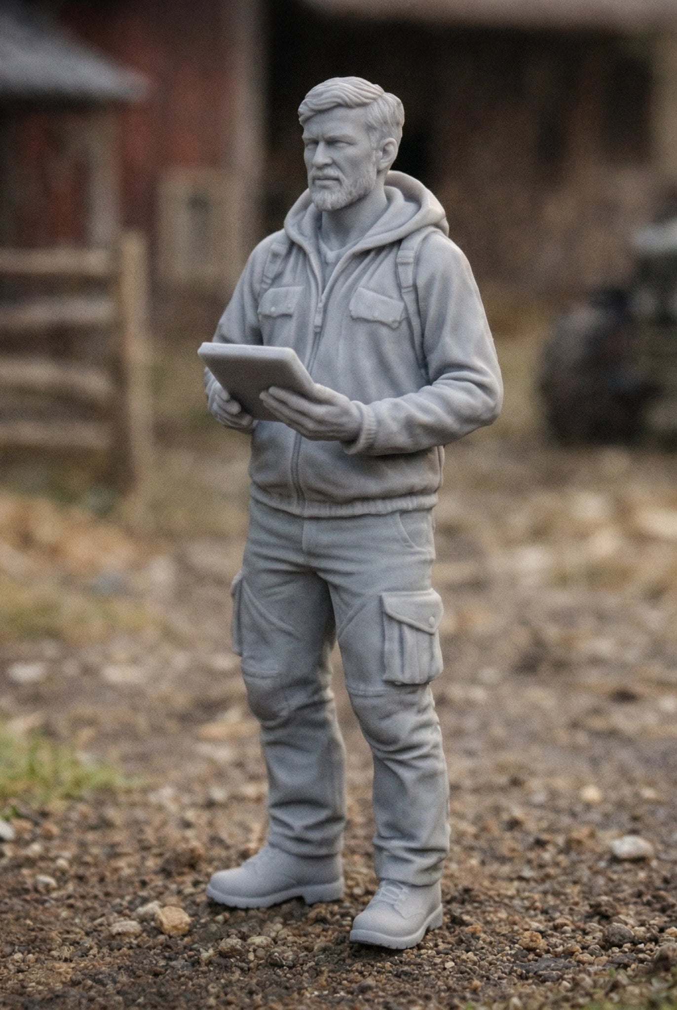 Modern Farm Manager | Grey Resin Farm Diorama Figurine