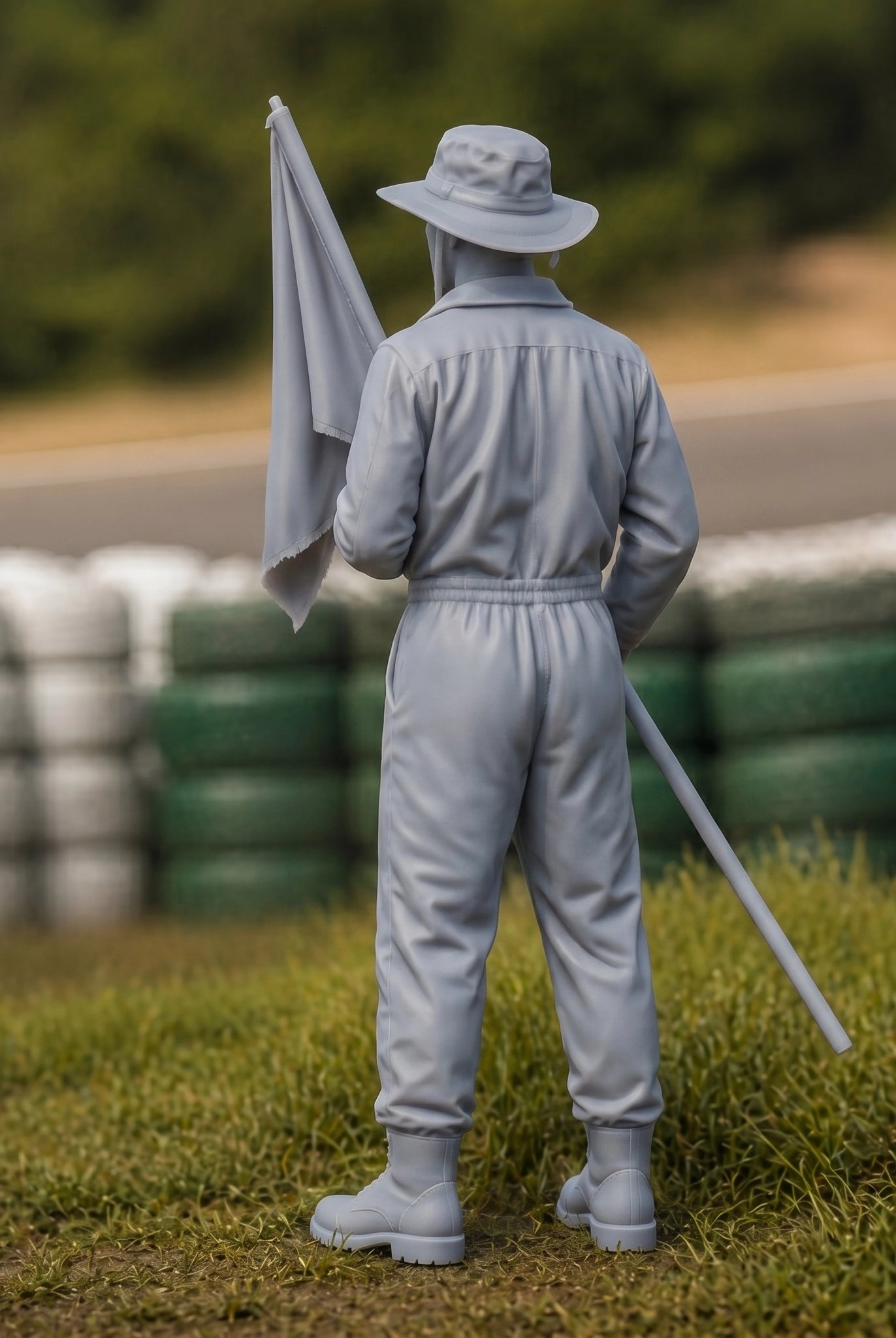 The Circuit Flag Marshal | Grey Resin Slot Car Diorama Figurine