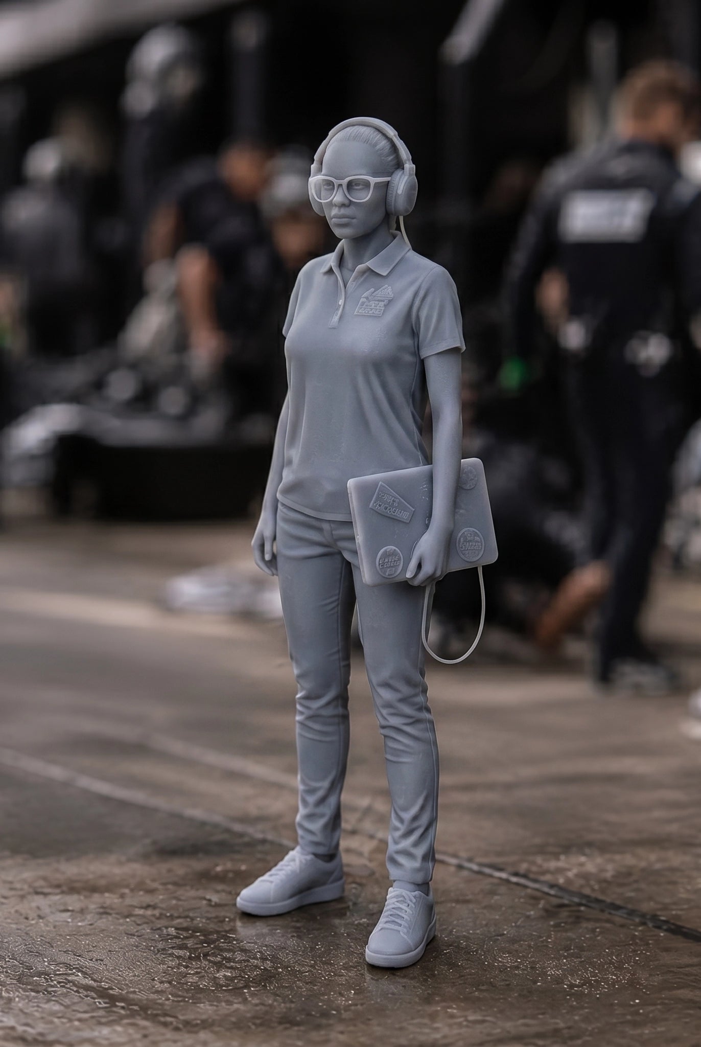 The Race Telemetry Engineer | Grey Resin Slot Car Diorama Figurine