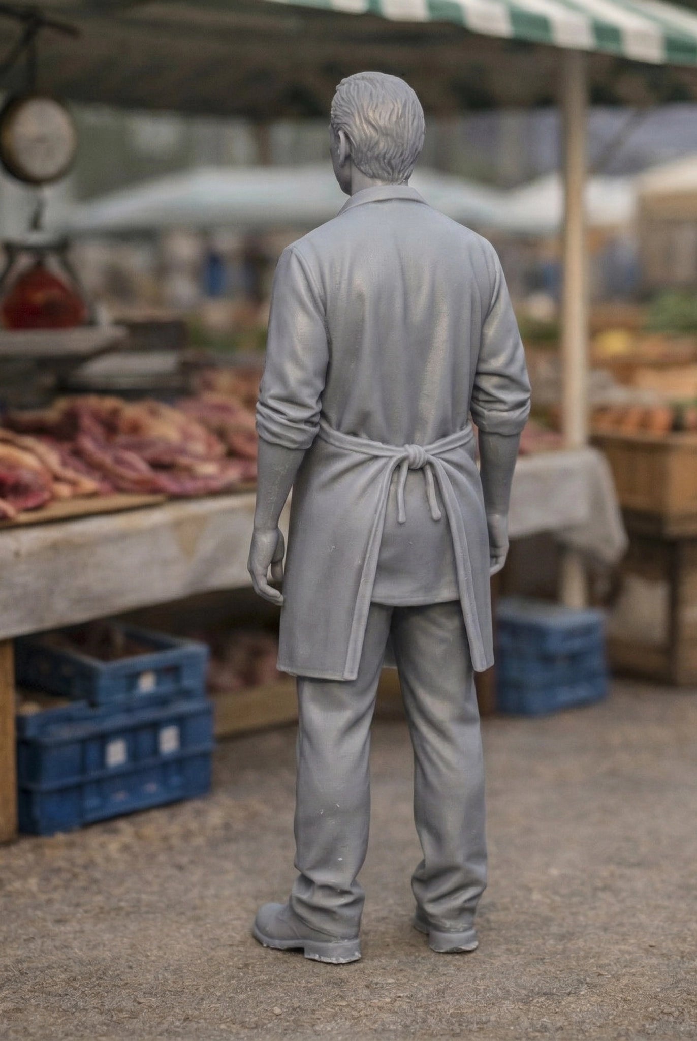 Traditional Market Butcher | Grey Resin Farm Diorama Figurine