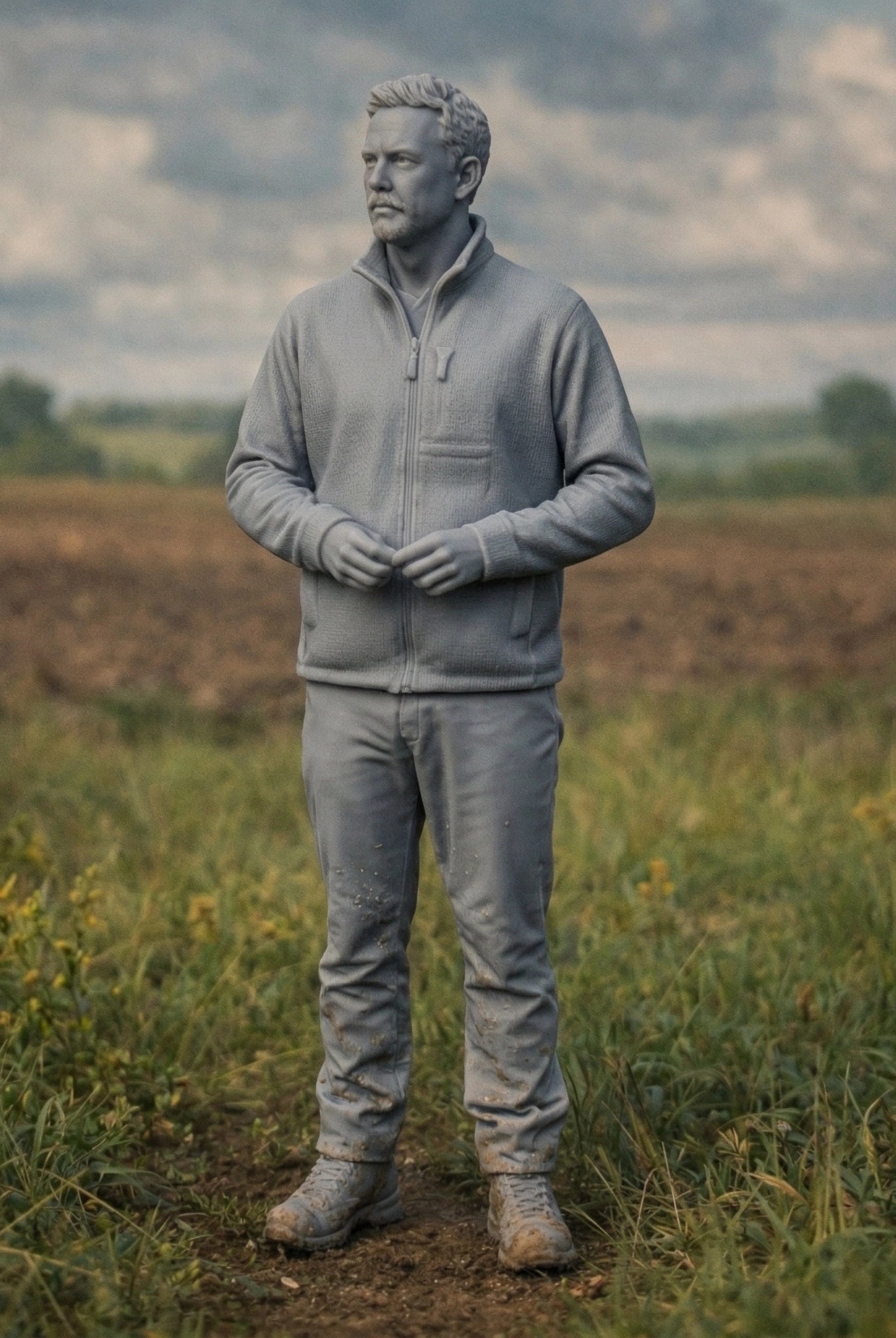 Rural Farm Land Manager | Grey Resin Farm Diorama Figurine