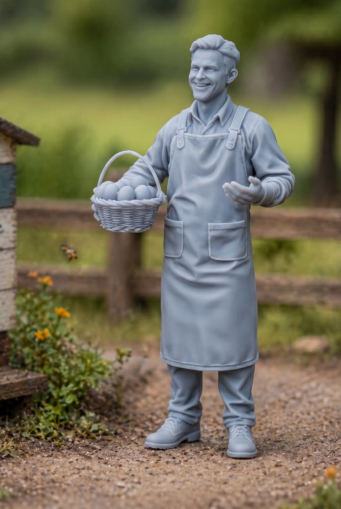 The Rural Apiarist | Grey Resin Farm Diorama Figurine