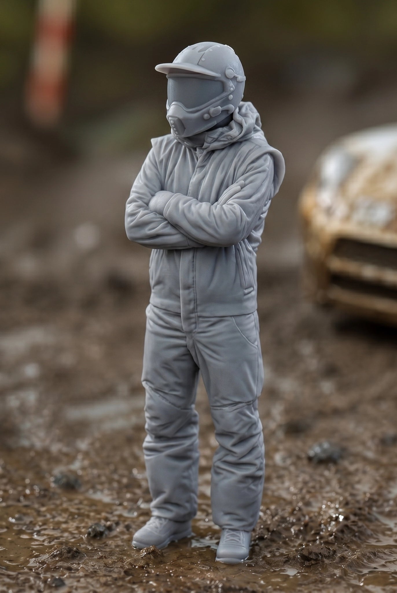 The Rally Cross Contender | Grey Resin Slot Car Diorama Figurine