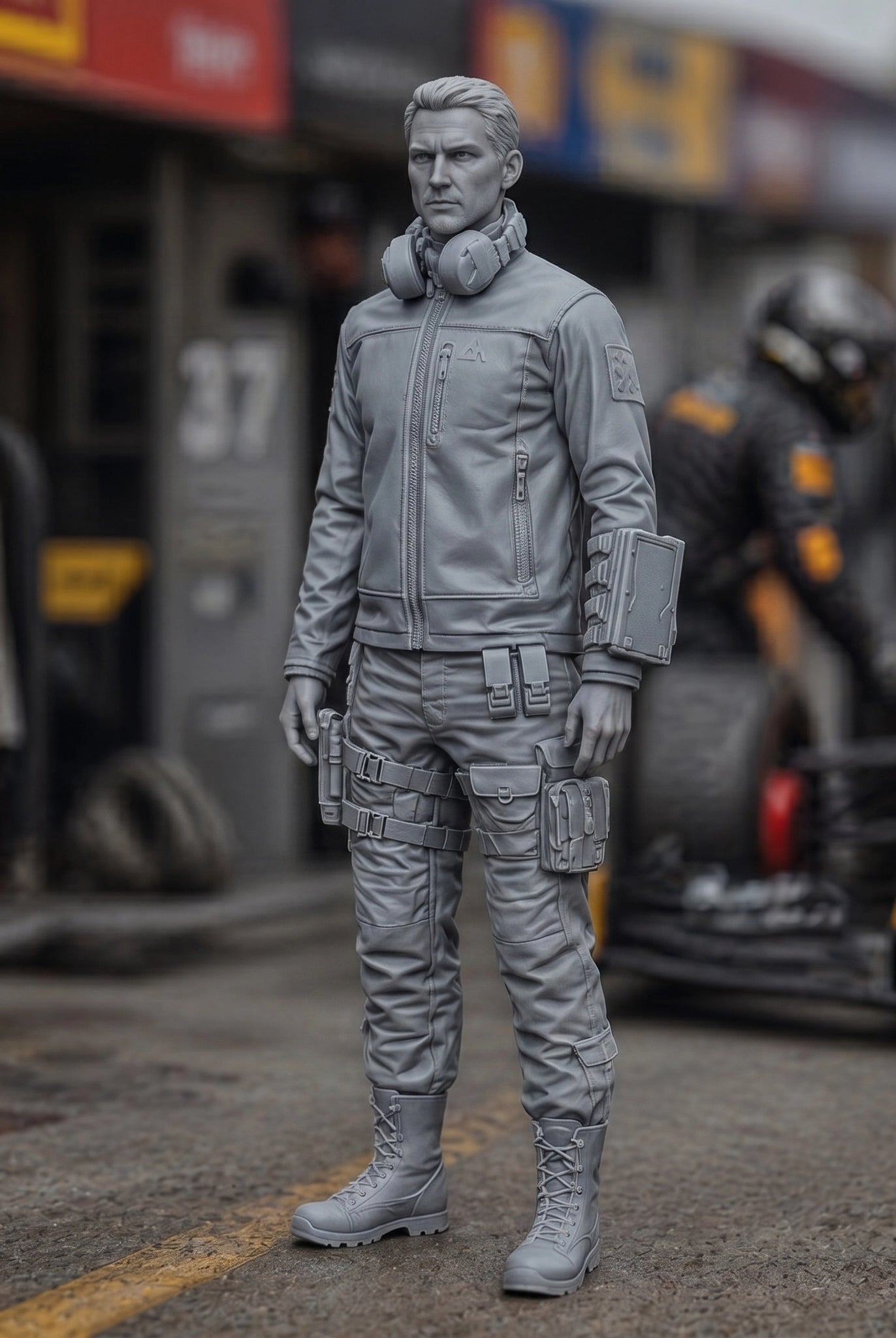 Race Team Principal | Grey Resin Slot Car Diorama Figurine