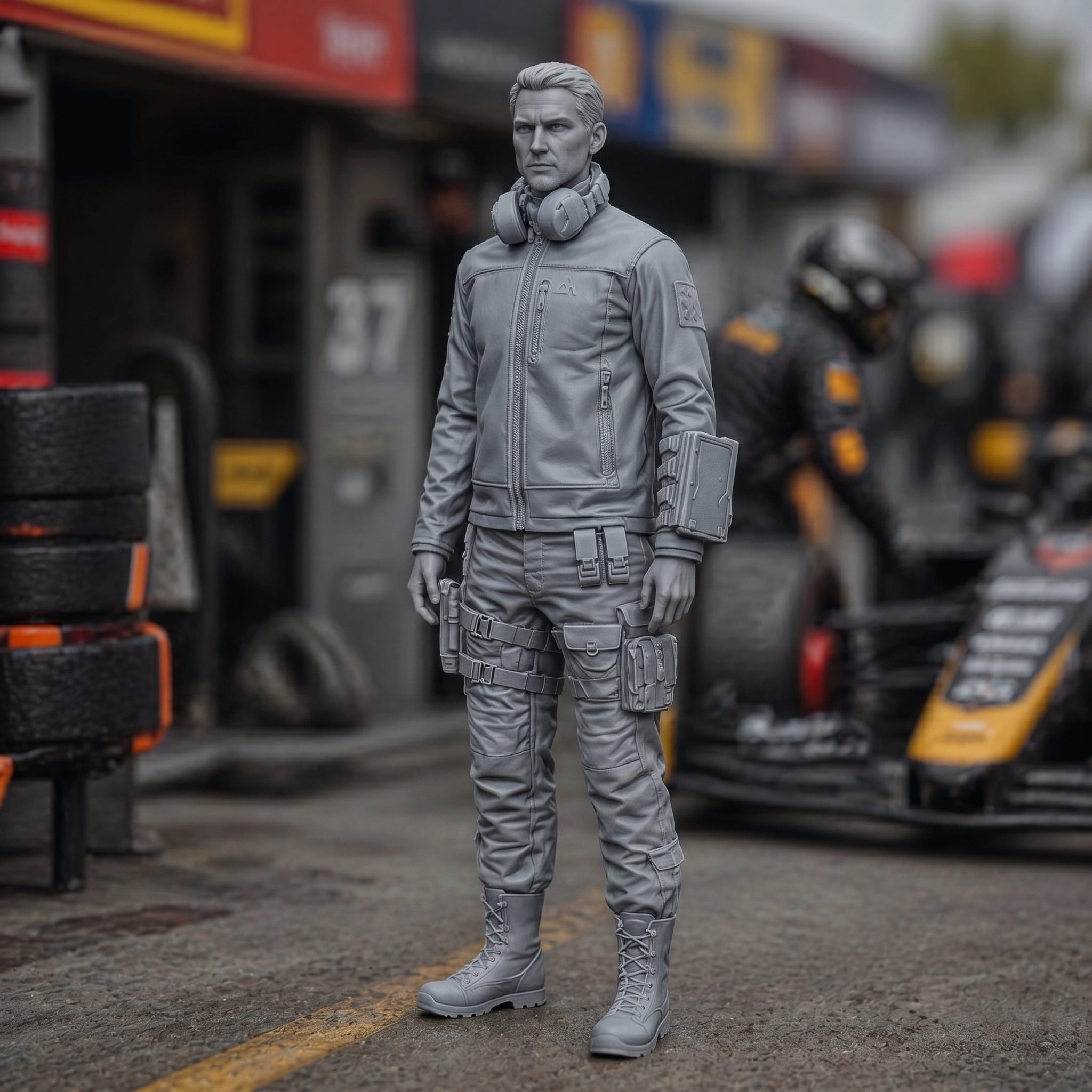Race Team Principal | Grey Resin Slot Car Diorama Figurine