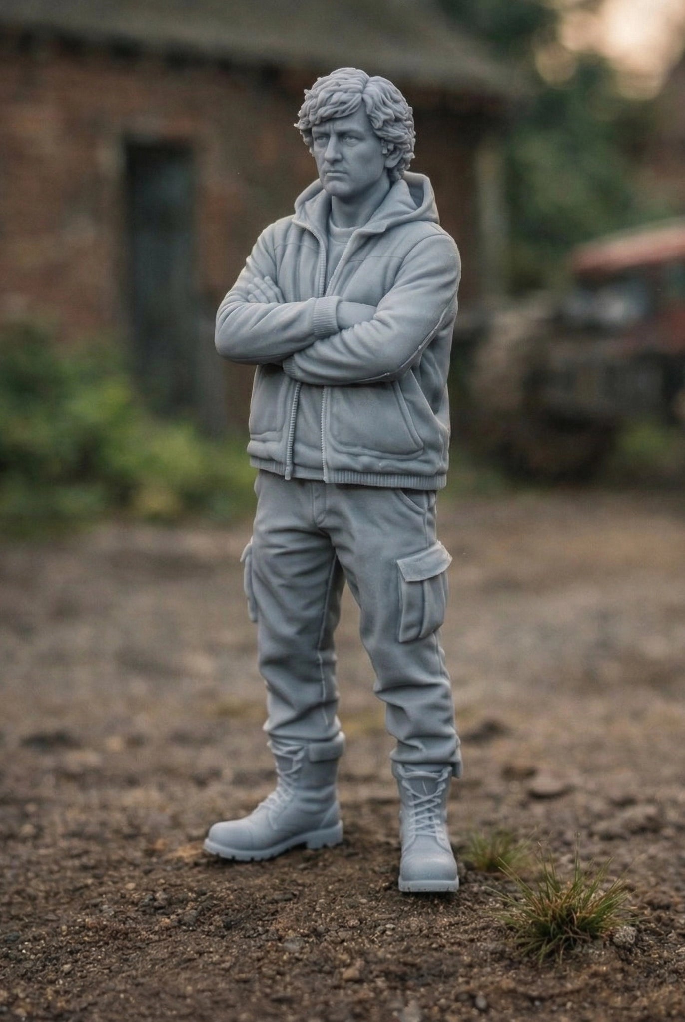 Dedicated Farm Hand | Grey Resin Farm Diorama Figurine