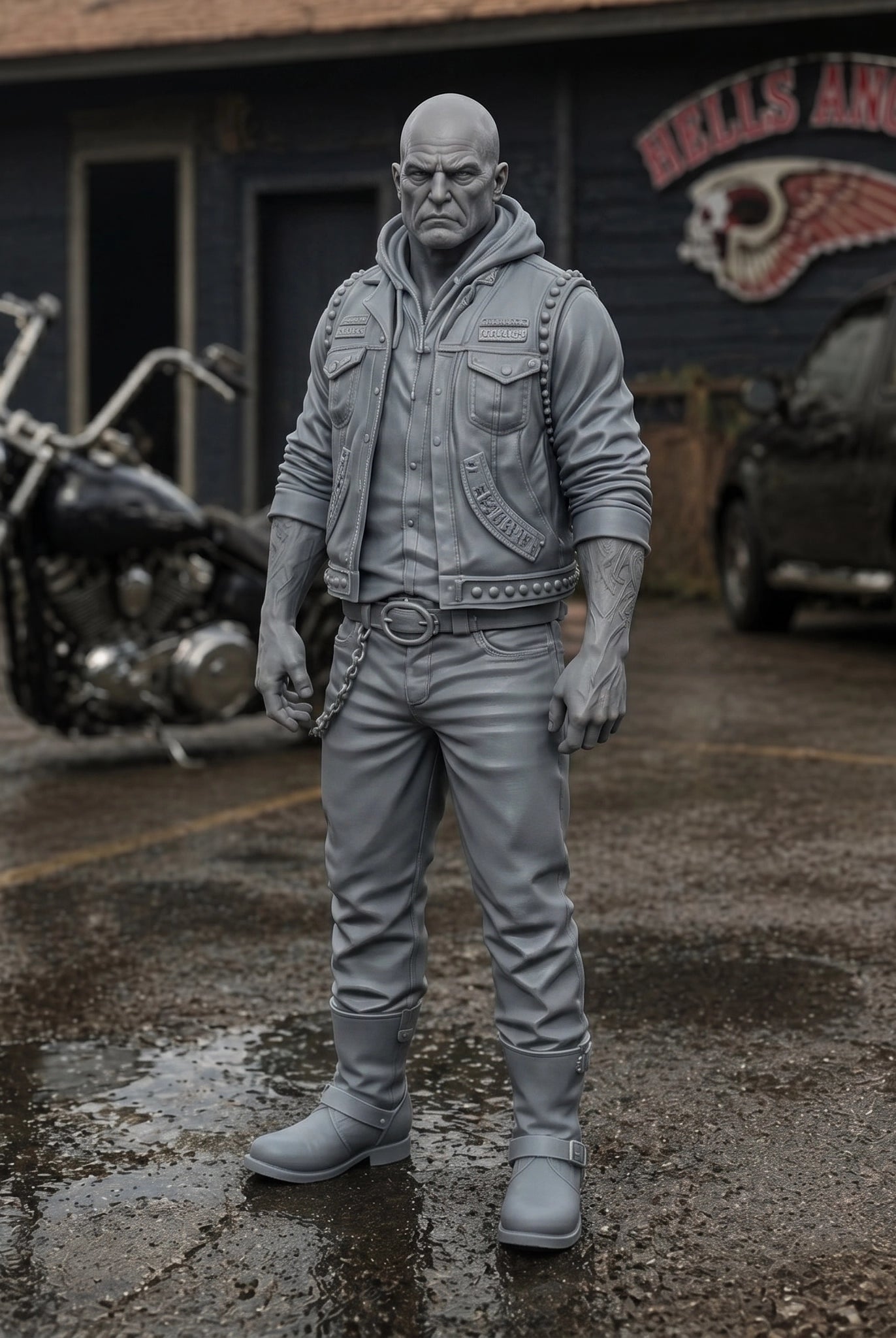 The Outlaw Biker | Grey Resin Diorama Figurine