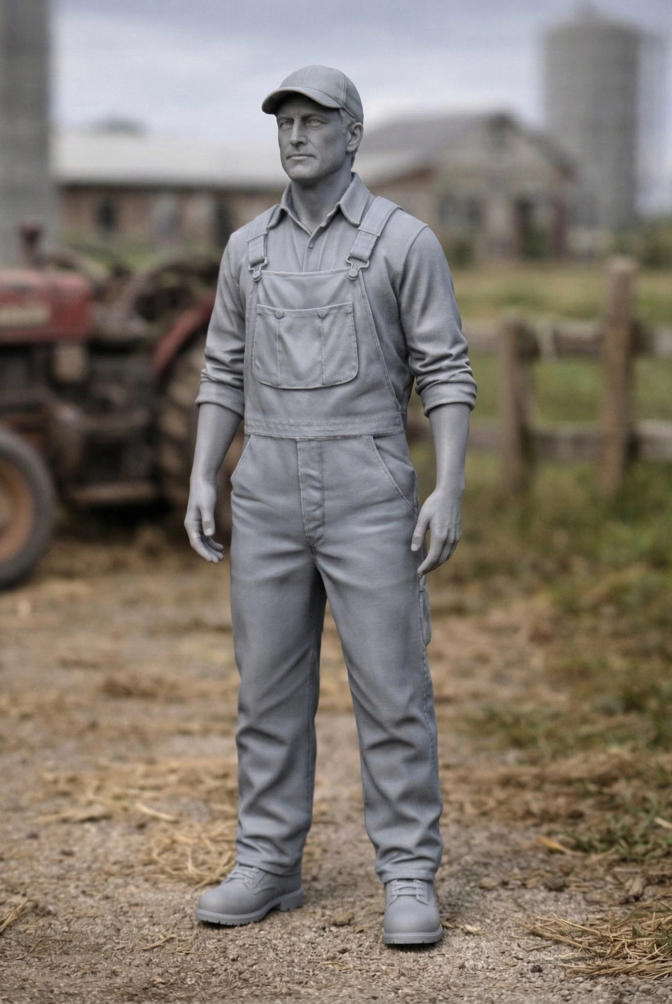 Heritage Farm Mechanic | Grey Resin Farm Diorama Figurine