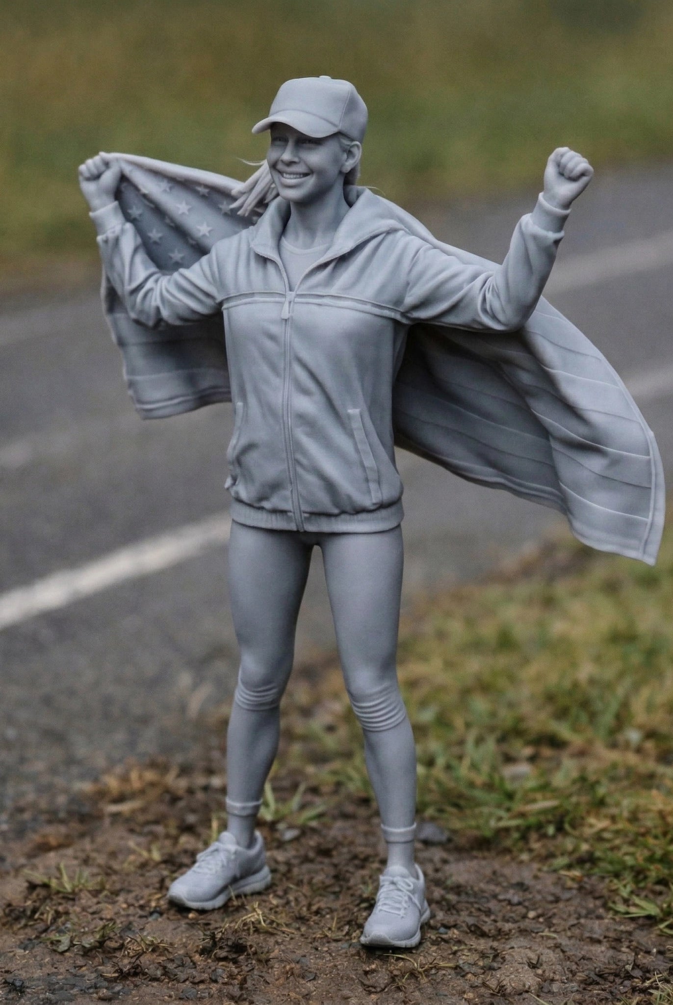 Flag-Bearer Fan | Grey Resin Diorama Figurine