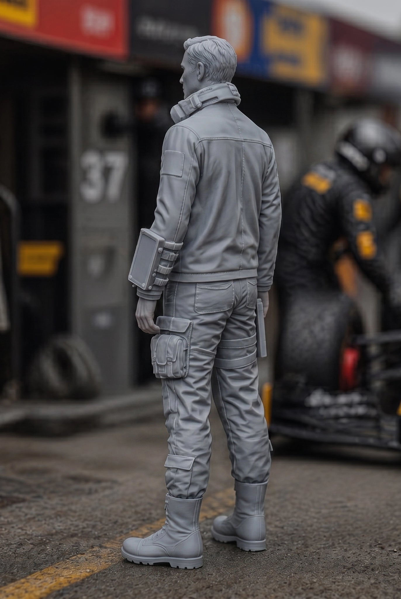 Race Team Principal | Grey Resin Slot Car Diorama Figurine