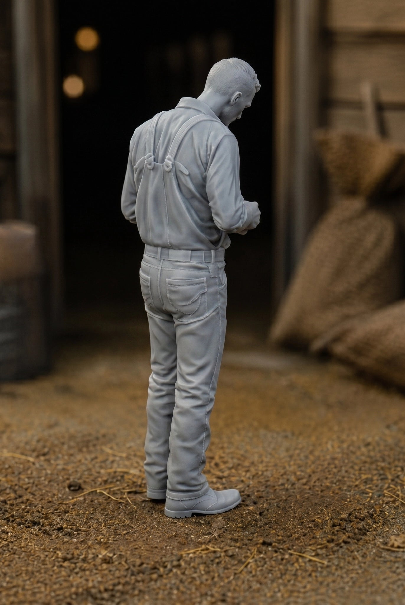 The Grain Inspector | Grey Resin Farm Diorama Figurine