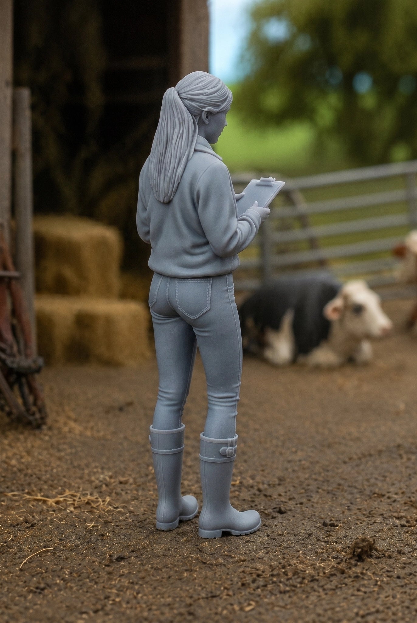 The Livestock Inspector | Grey Resin Farm Diorama Figurine