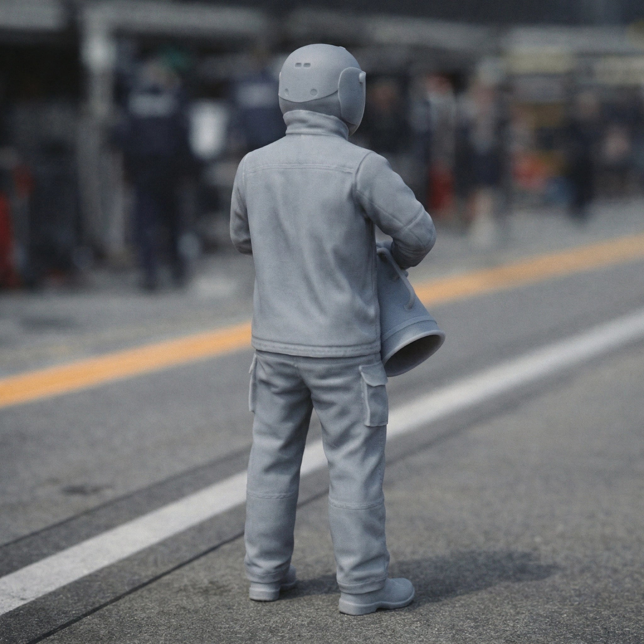 Pit Crew Refueller | Grey Resin Slot Car Diorama Figurine