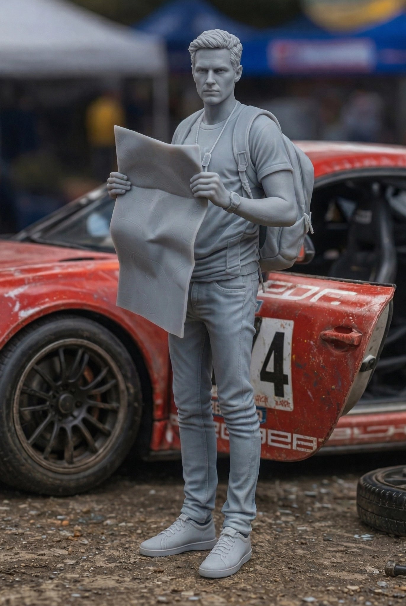 Lost Navigator Race Fan | Grey Resin Slot Car Diorama Figurine