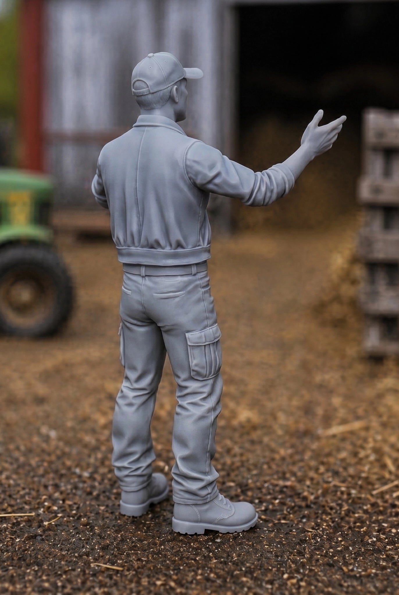 The Farm Hand | Grey Resin Farm Diorama Figurine