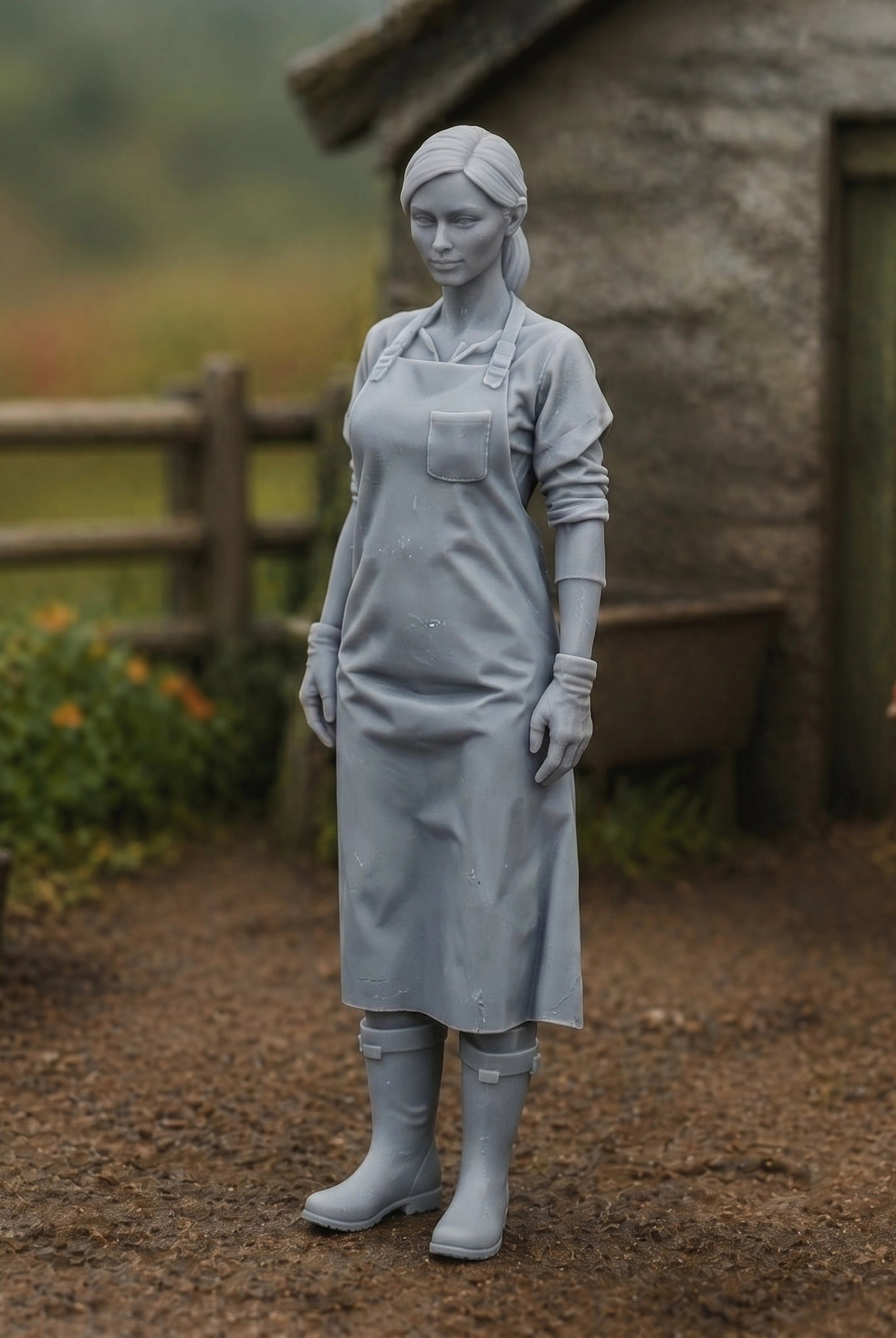 The Dairy Maid | Grey Resin Farm Diorama Figurine