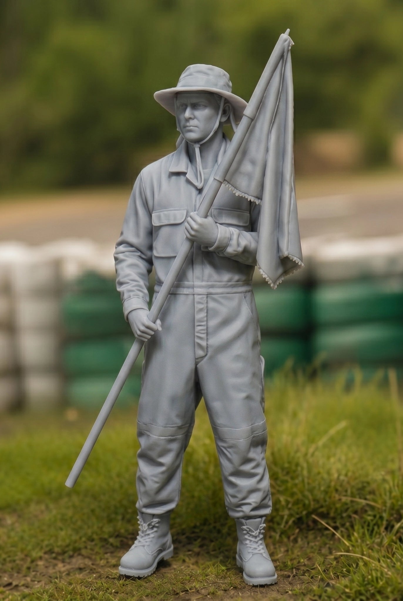 The Circuit Flag Marshal | Grey Resin Slot Car Diorama Figurine