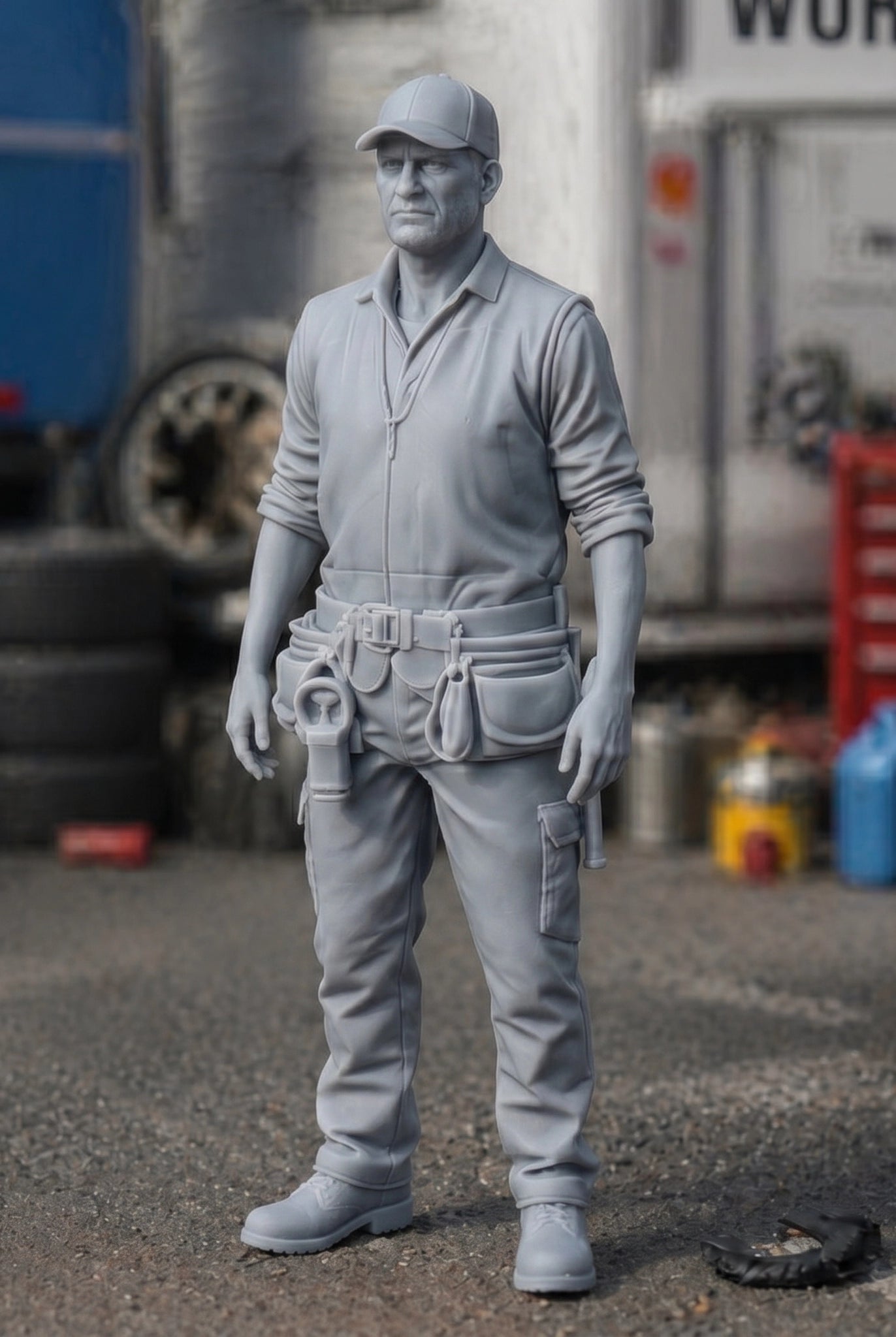 Track Maintenance Specialist | Grey Resin Slot Car Diorama Figurine