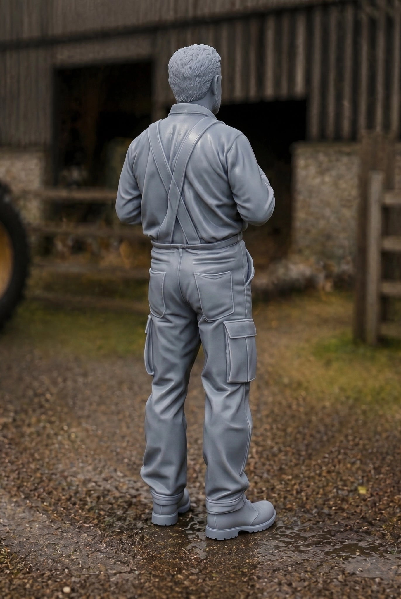 The Farm Manager’s Break | Grey Resin Farm Diorama Figurine
