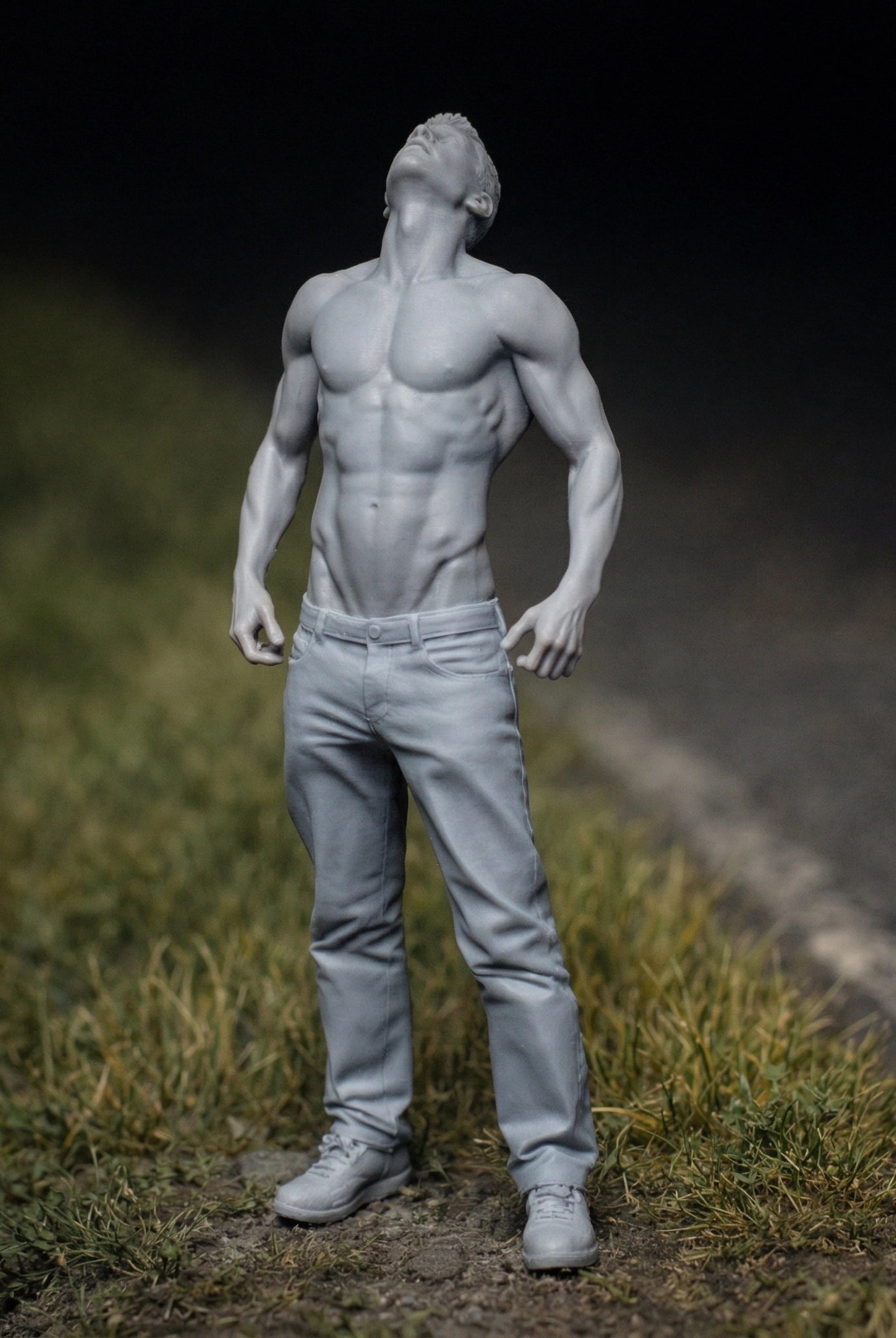 Passionate Race Super-Fan | Grey Resin Slot Car Diorama Figurine