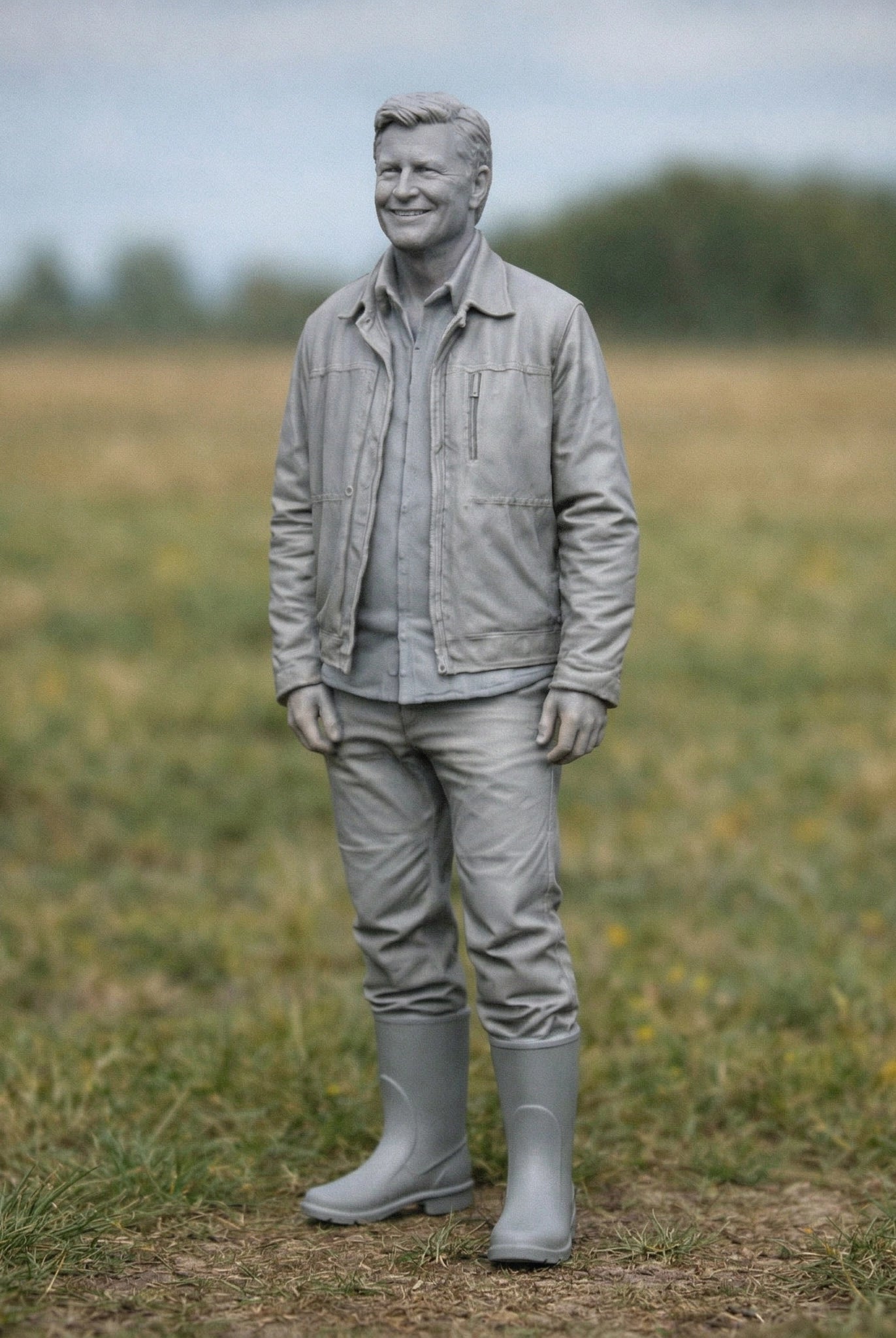 Rural Farmer Landowner | Grey Resin Farm Diorama Figurine