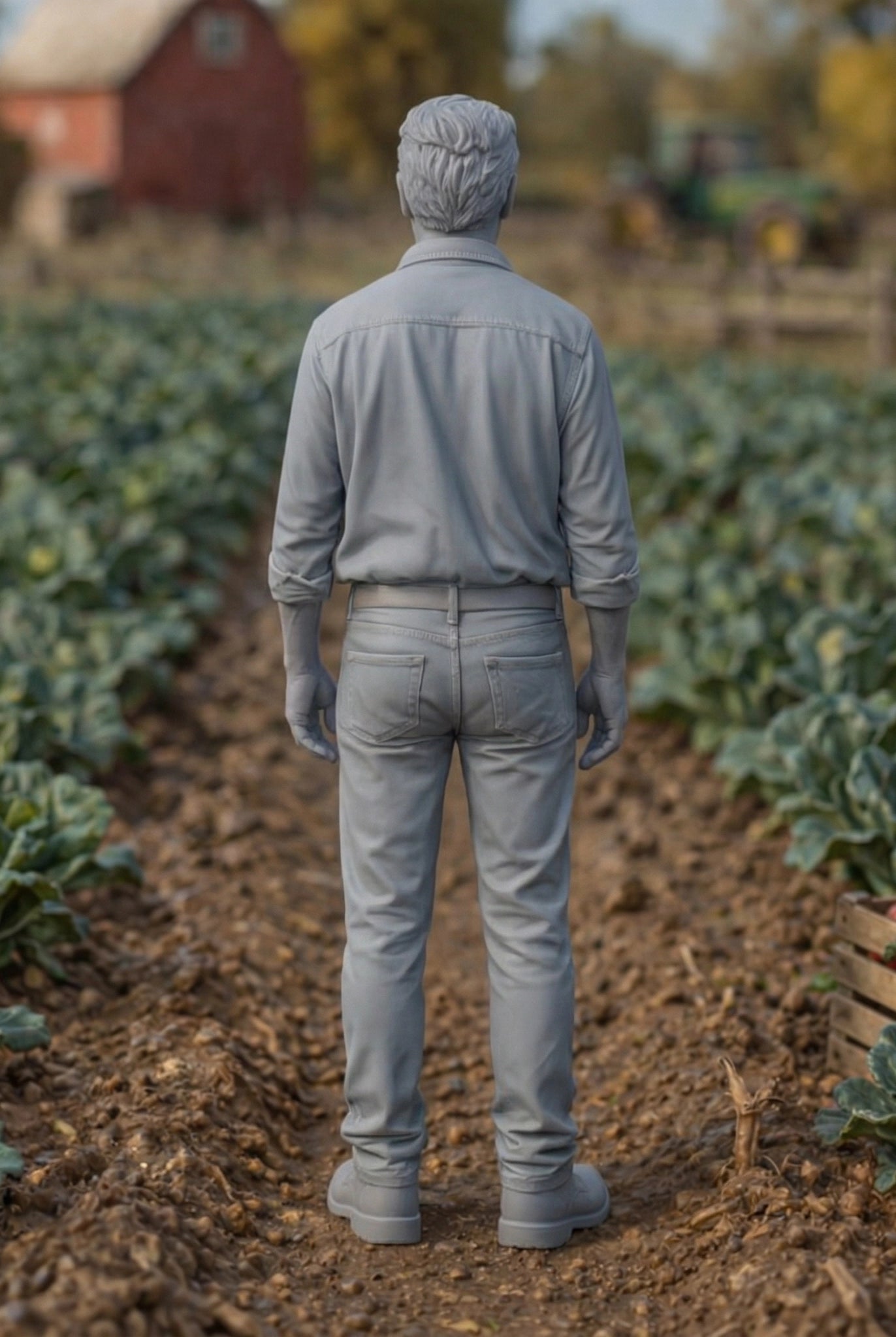 Market Garden Farmer | Grey Resin Farm Diorama Figurine