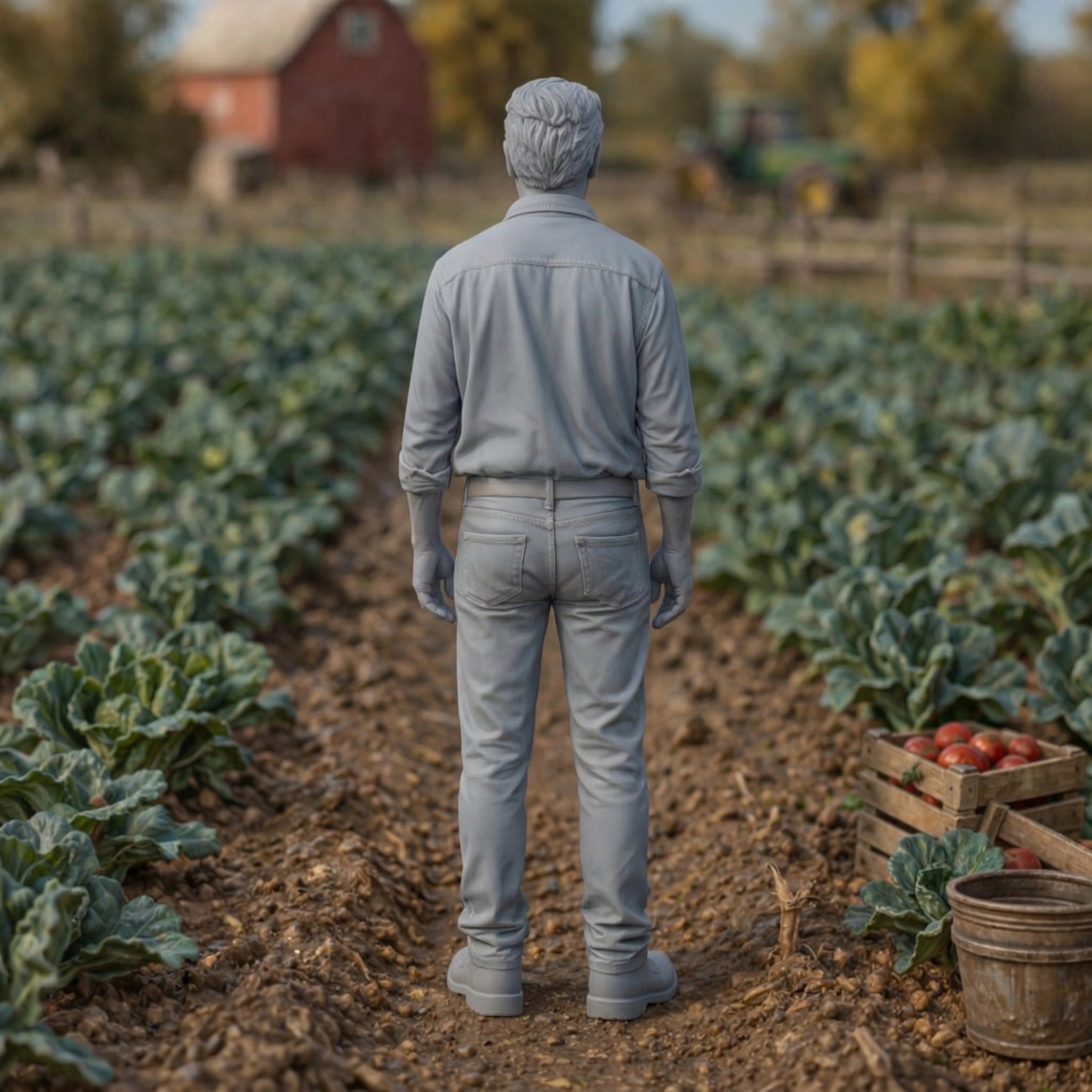 Market Garden Farmer | Grey Resin Farm Diorama Figurine