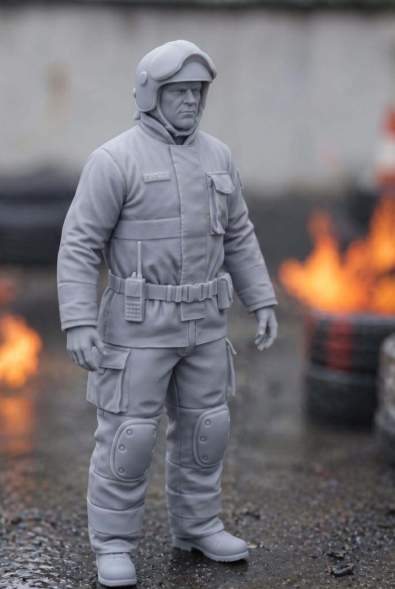 The Circuit Fire Marshal | Grey Resin Slot Car Diorama Figurine