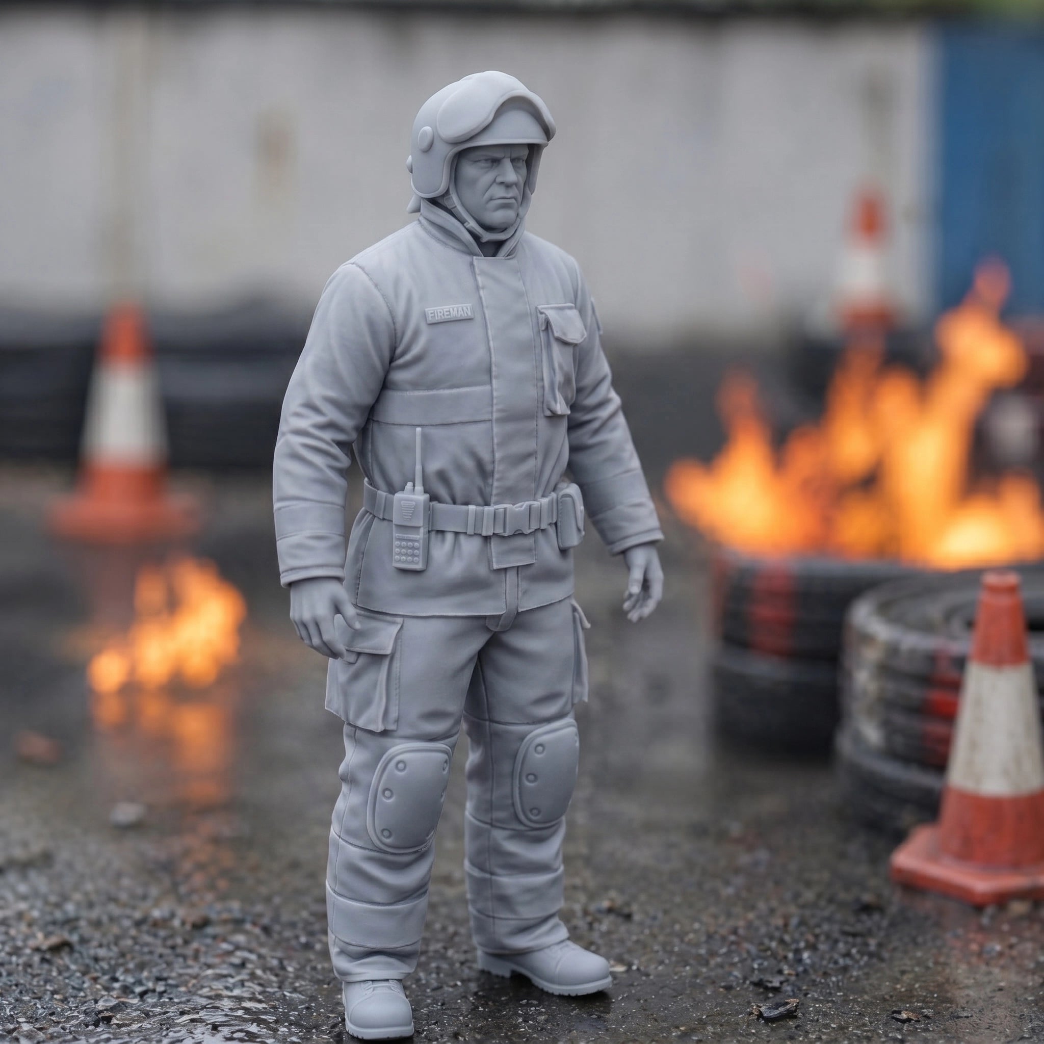 The Circuit Fire Marshal | Grey Resin Slot Car Diorama Figurine