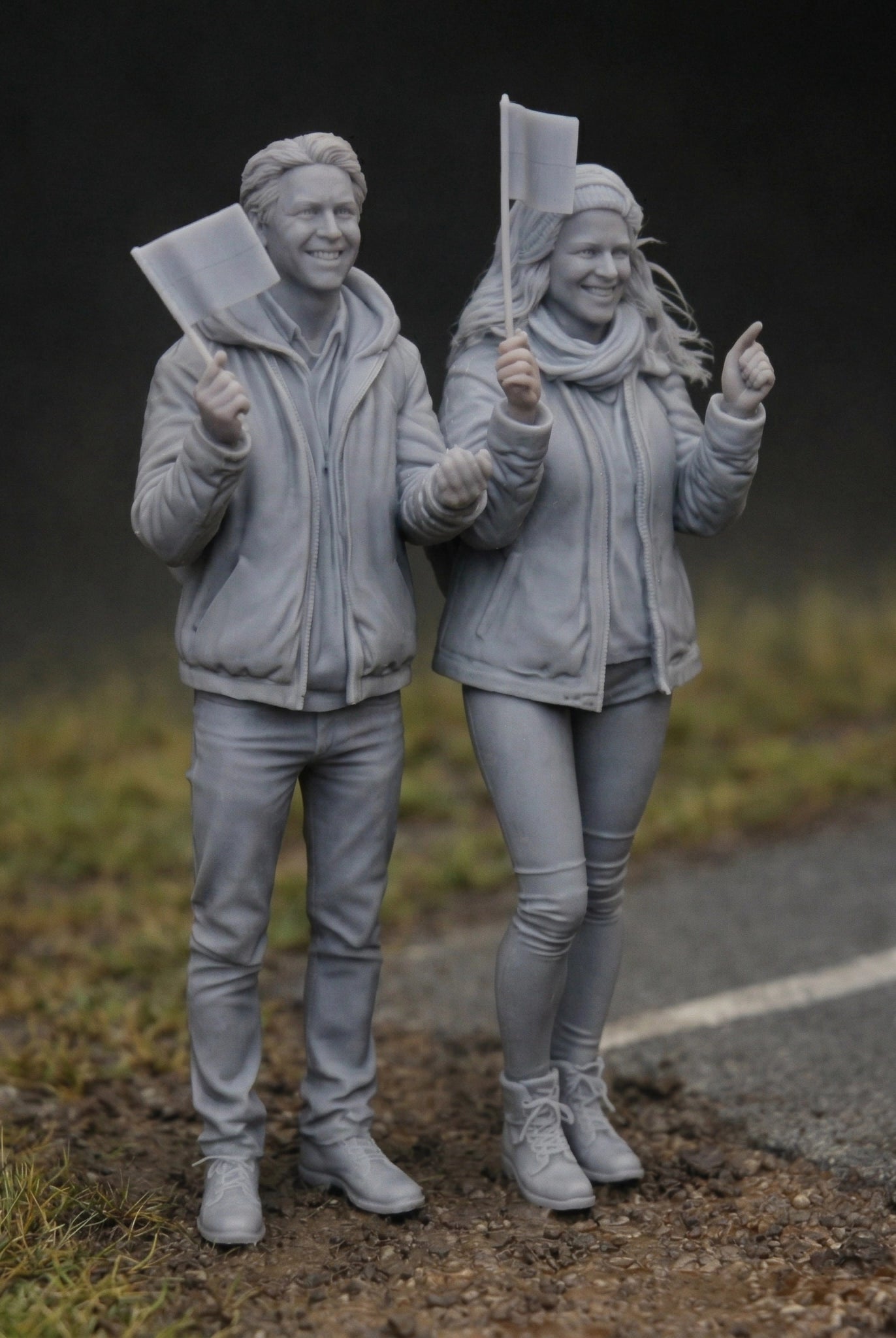 Patriotic Rally Duo Two Pack | Grey Resin Diorama Figurine