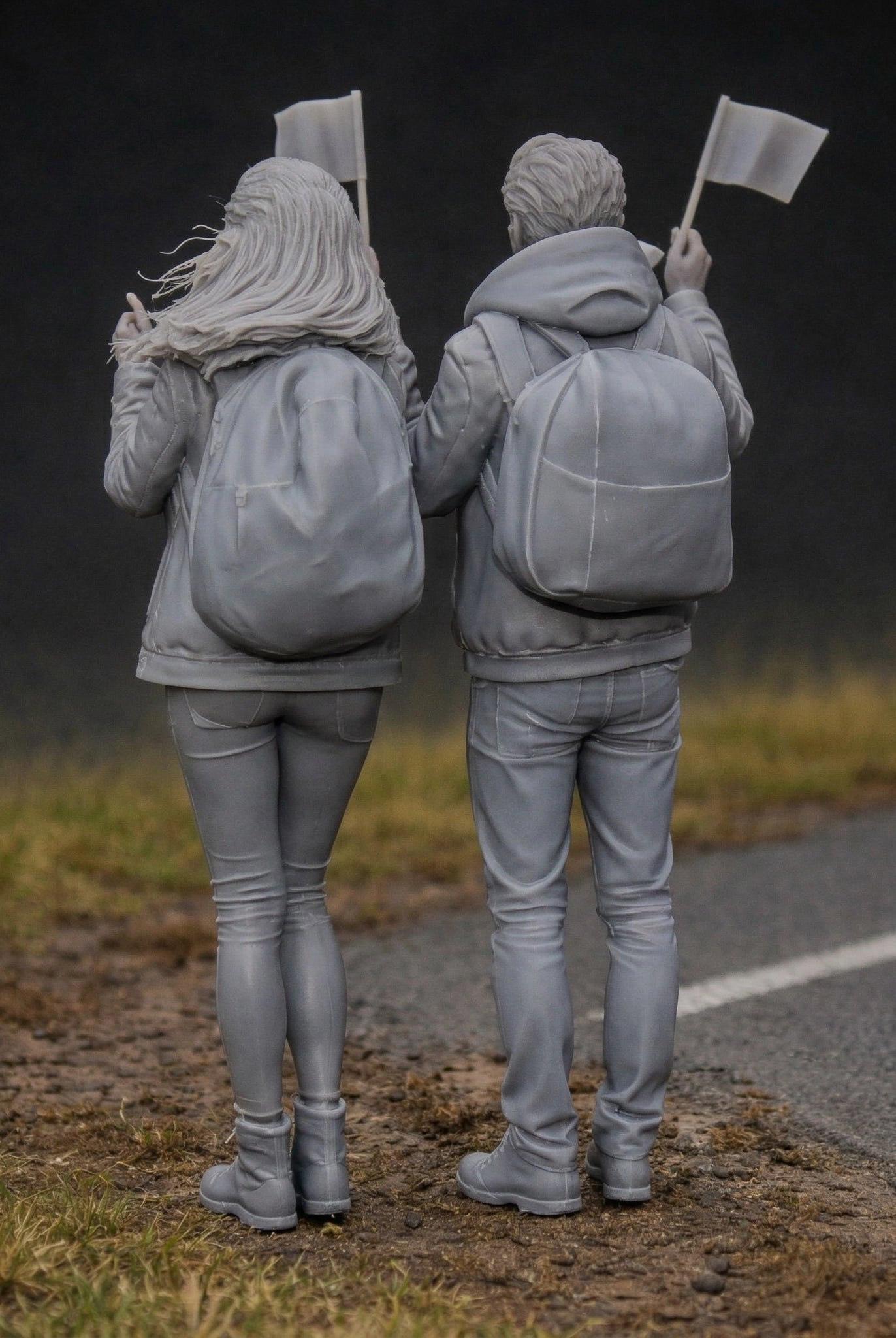 Patriotic Rally Duo Two Pack | Grey Resin Diorama Figurine