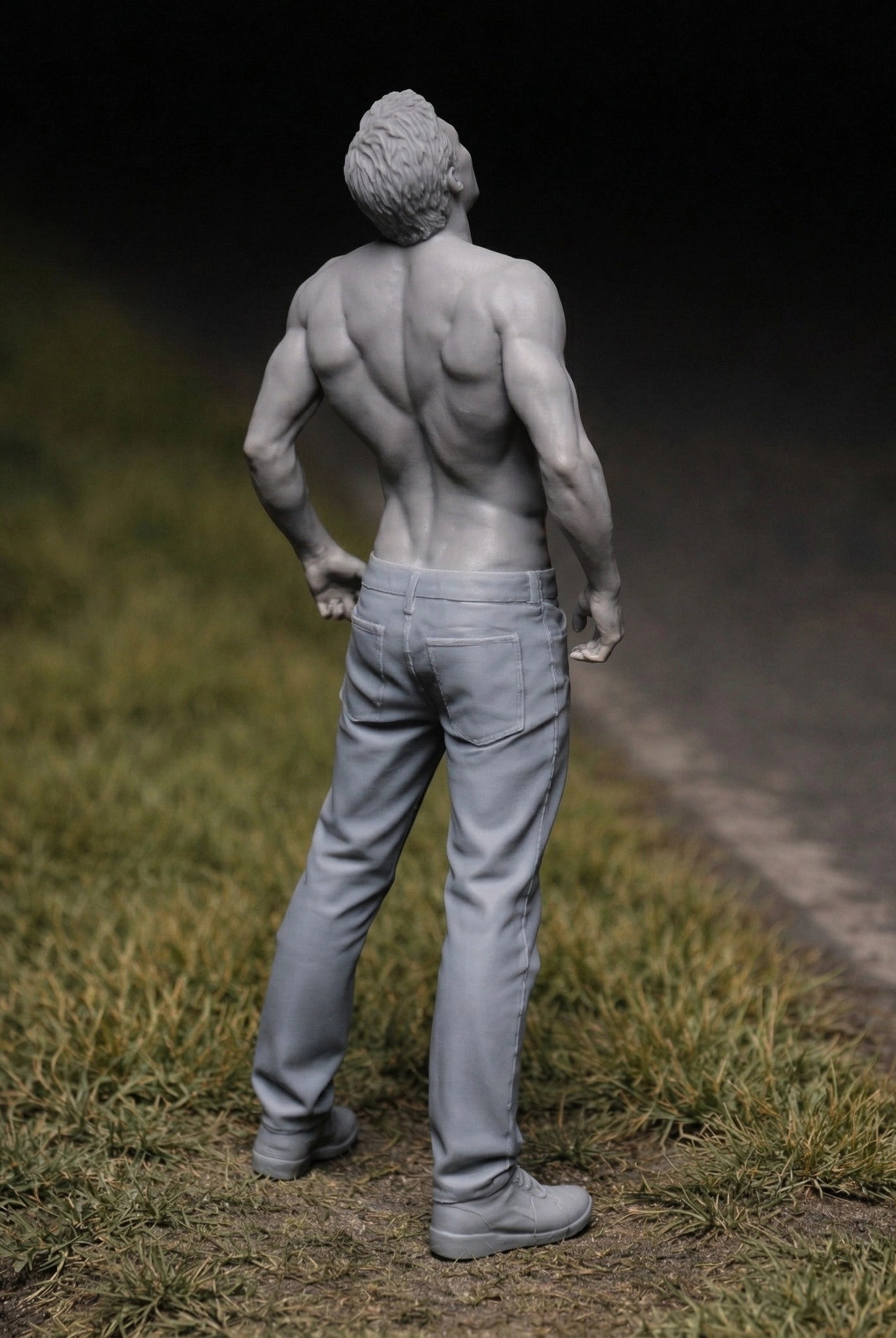 Passionate Race Super-Fan | Grey Resin Slot Car Diorama Figurine